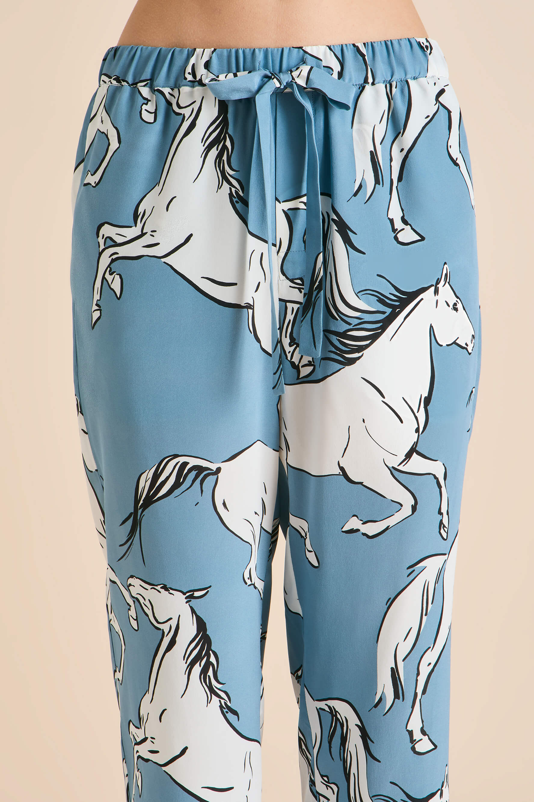 Casablanca Cordelia Blue Horse Pajamas in Silk Crêpe de Chine