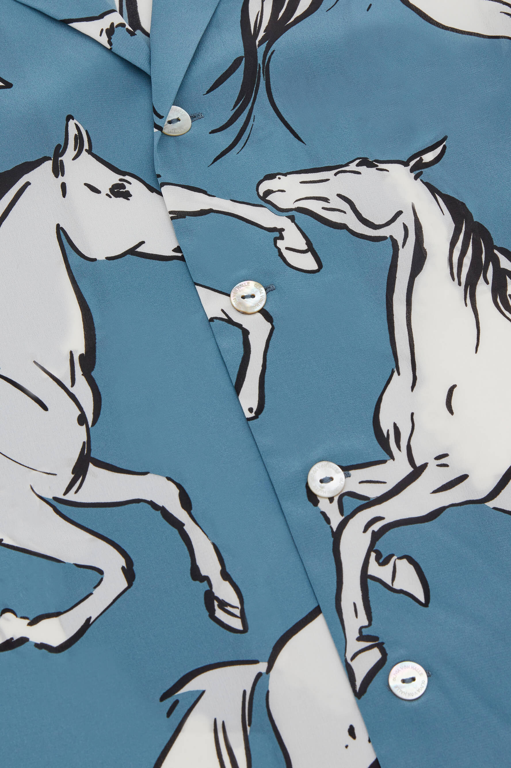 Casablanca Cordelia Blue Horse Pajamas in Silk Crêpe de Chine