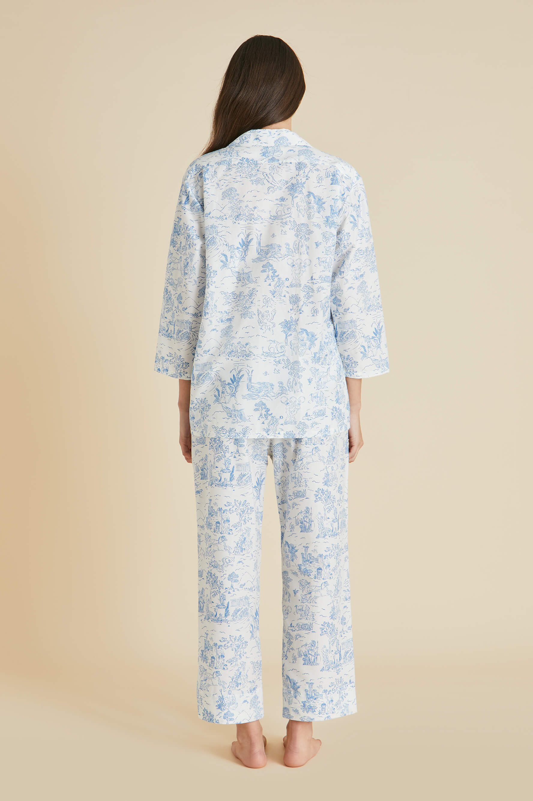 Casablanca Eros Ivory Toile de Jouy Pajamas in Cotton-Silk