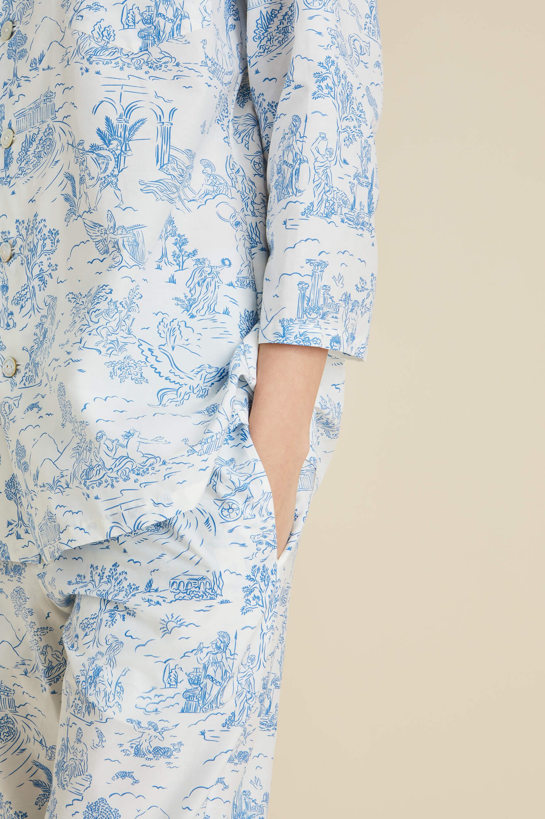 Casablanca Eros Ivory Toile de Jouy Pajamas in Cotton-Silk
