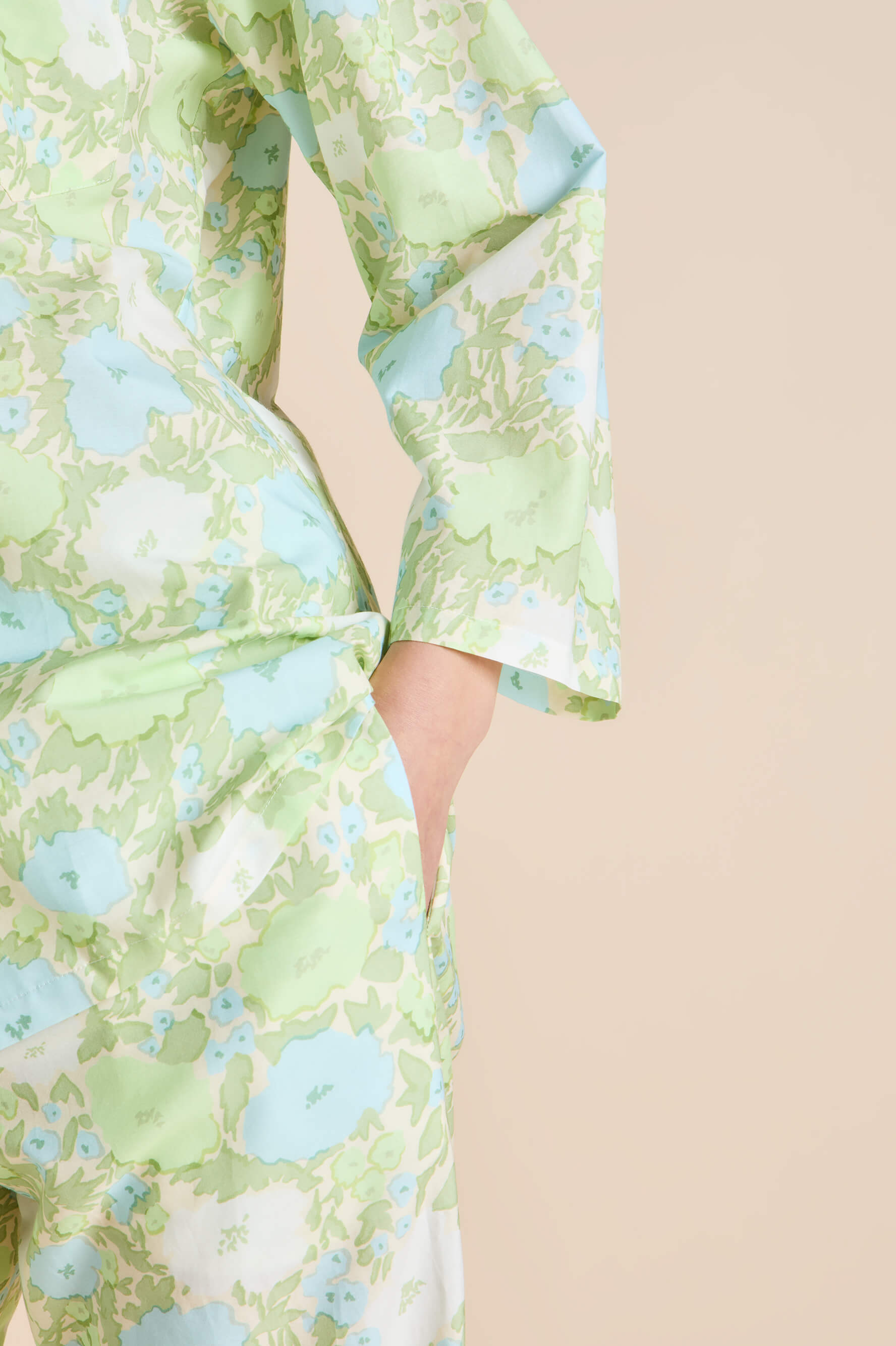 Casablanca Hester Green Floral Pajamas in Cotton-Silk