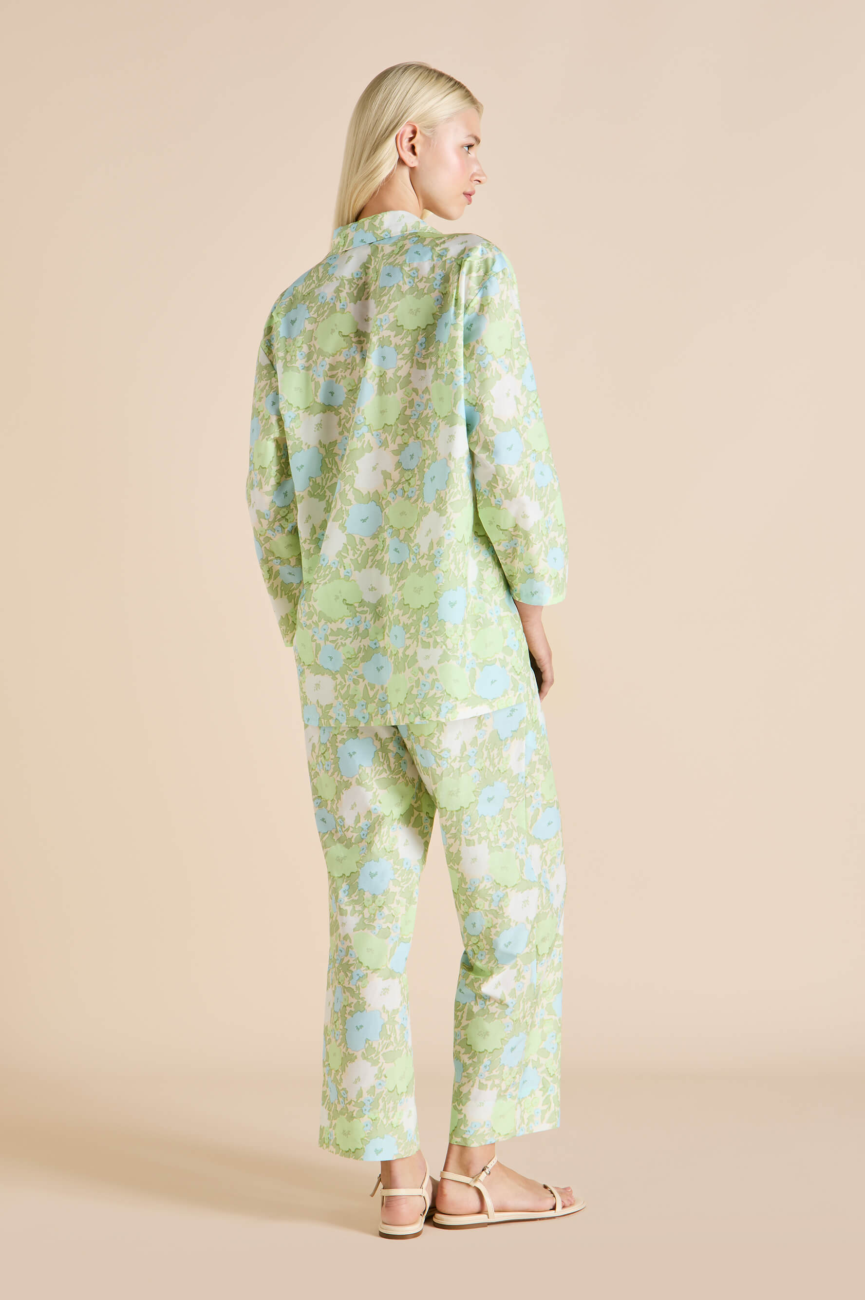 casablanca hester green floral pajamas in cotton-silk 