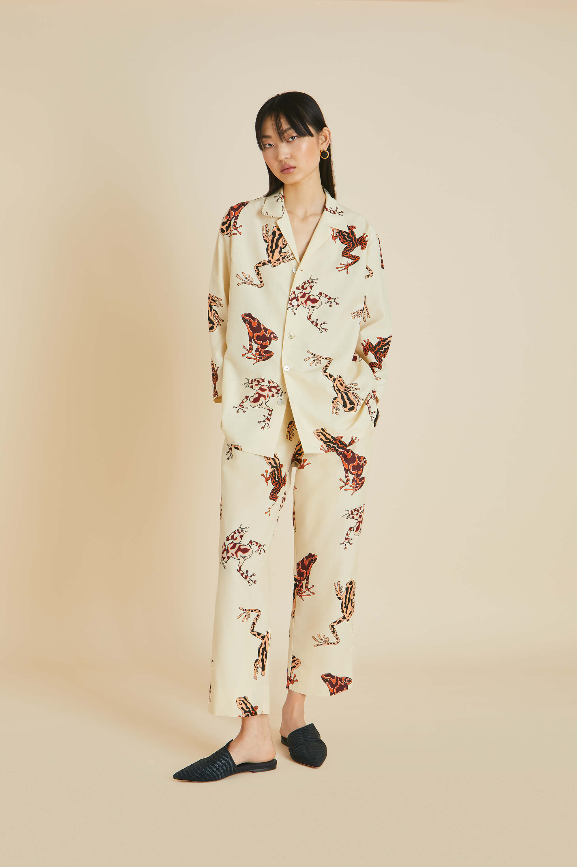 Casablanca Hyades Cream Frog Pajamas in Cotton-Silk