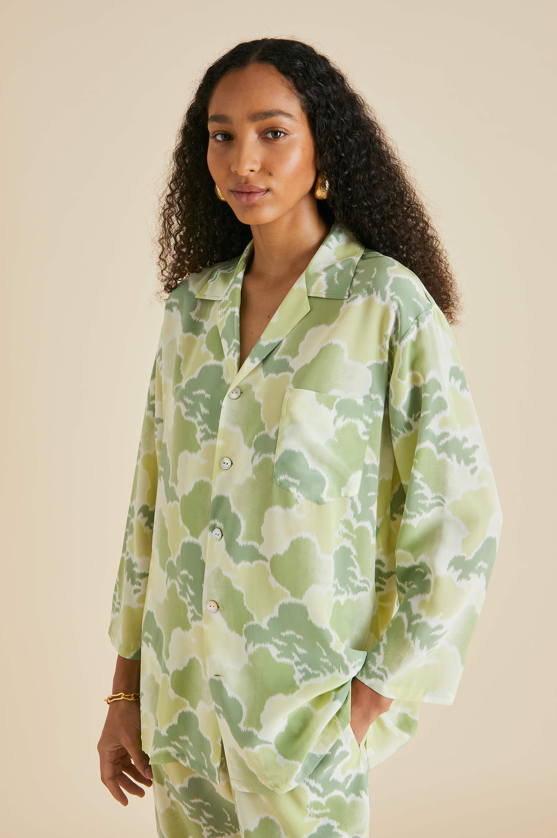 Casablanca Luna Green Cloud Pajamas in Silk Crêpe de Chine