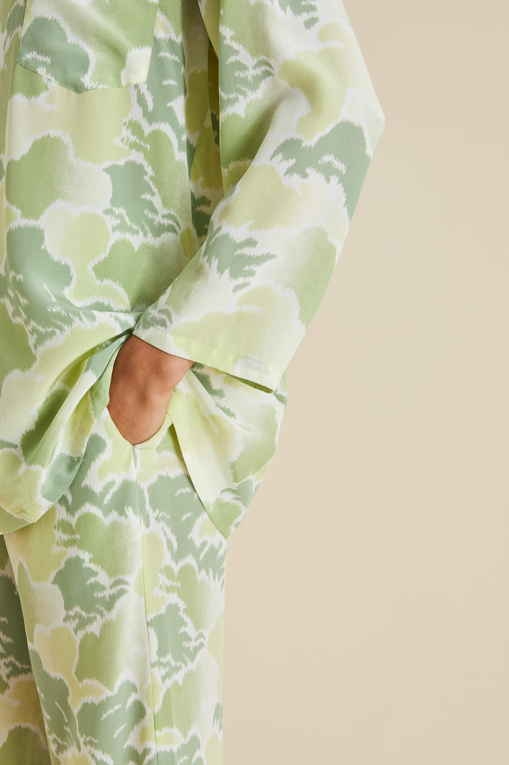 Casablanca Luna Green Cloud Pajamas in Silk Crêpe de Chine