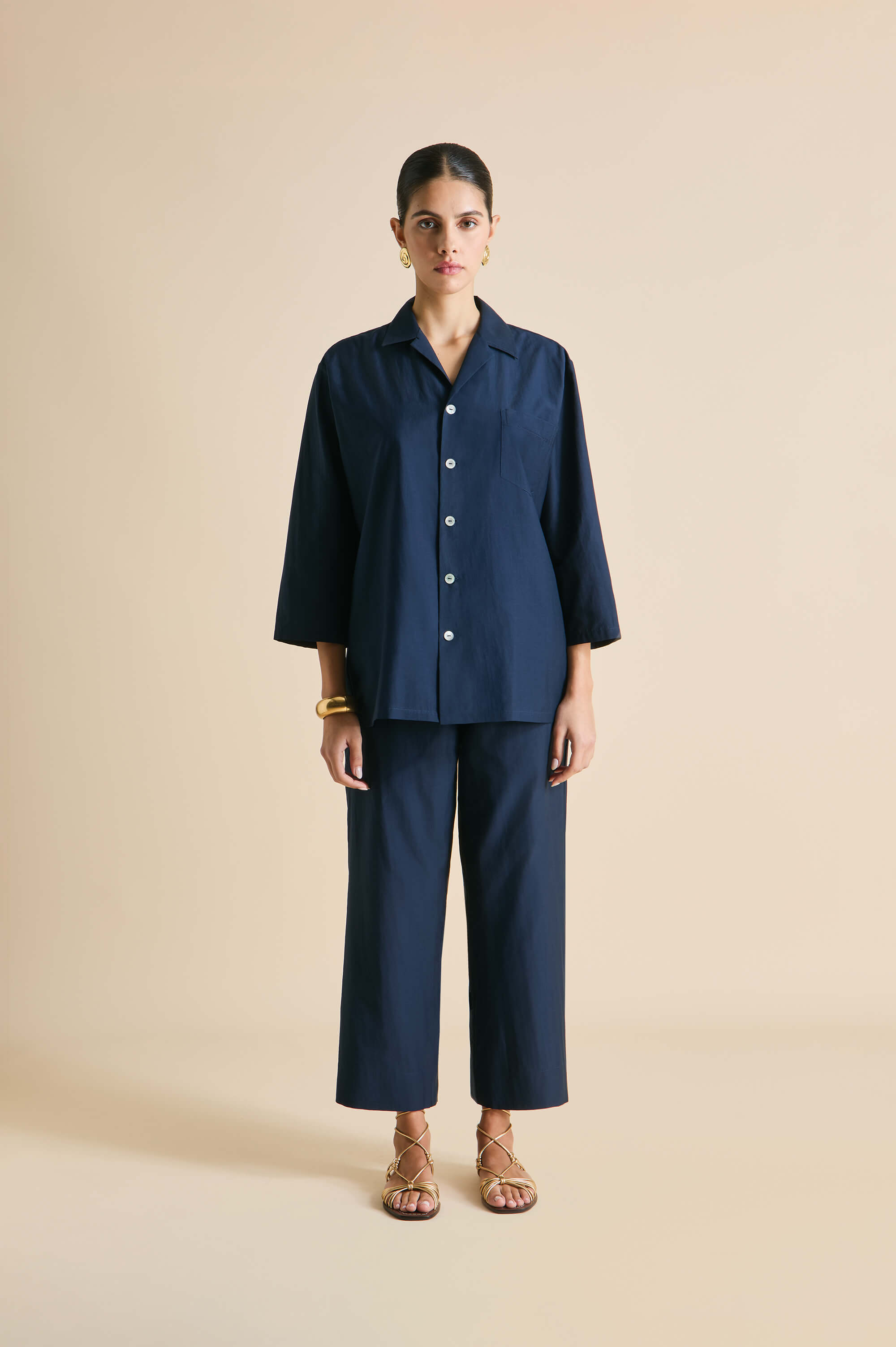 Casablanca Navy Pajamas in Cotton-Silk