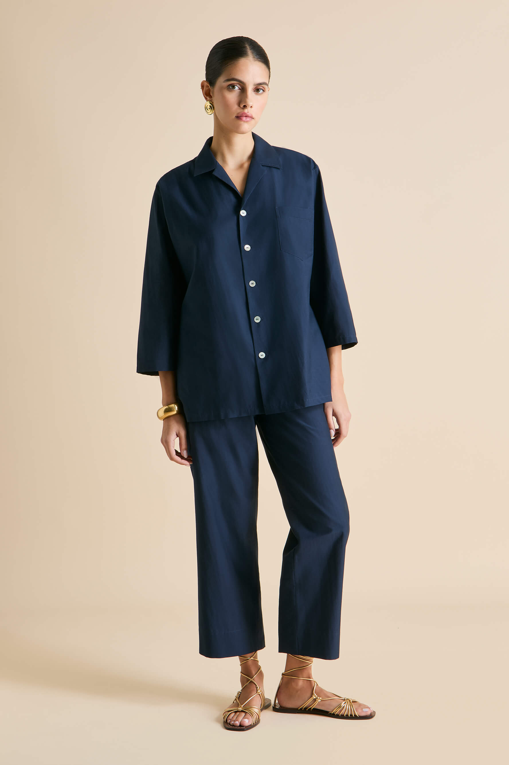 Casablanca Navy Pajamas in Cotton-Silk