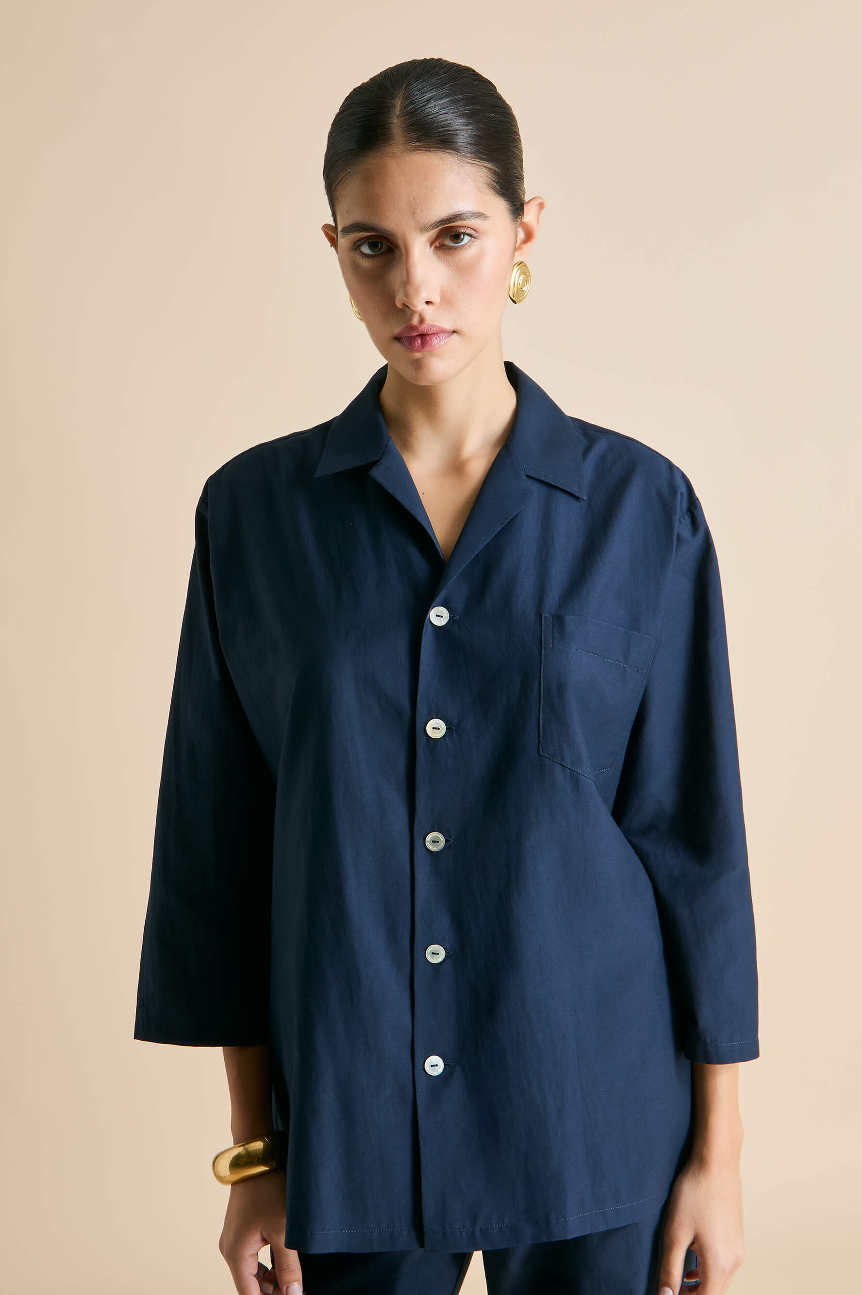 Casablanca Navy Pajamas in Cotton-Silk