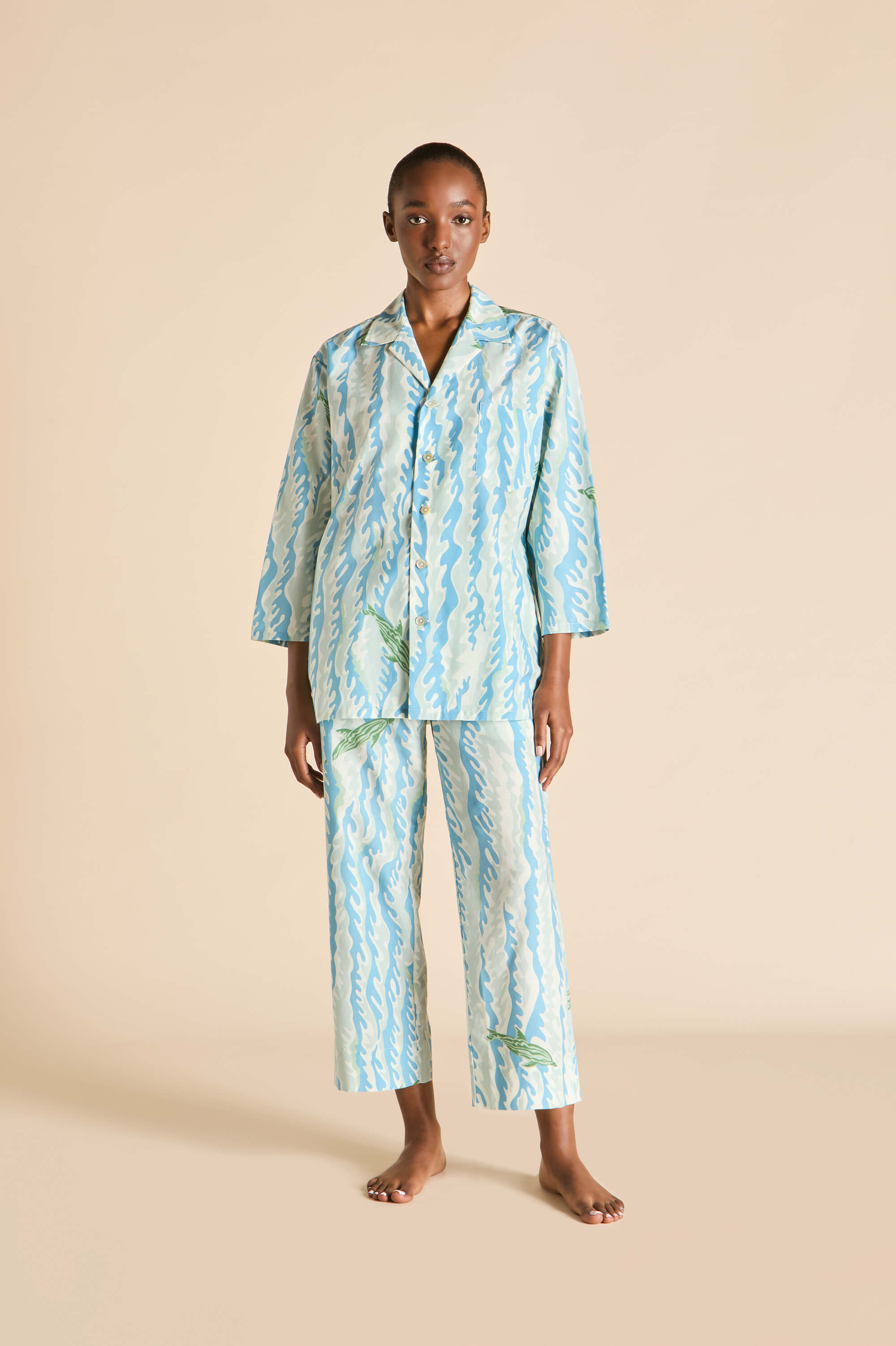 casablanca sirena blue wave pajamas in cotton-silk