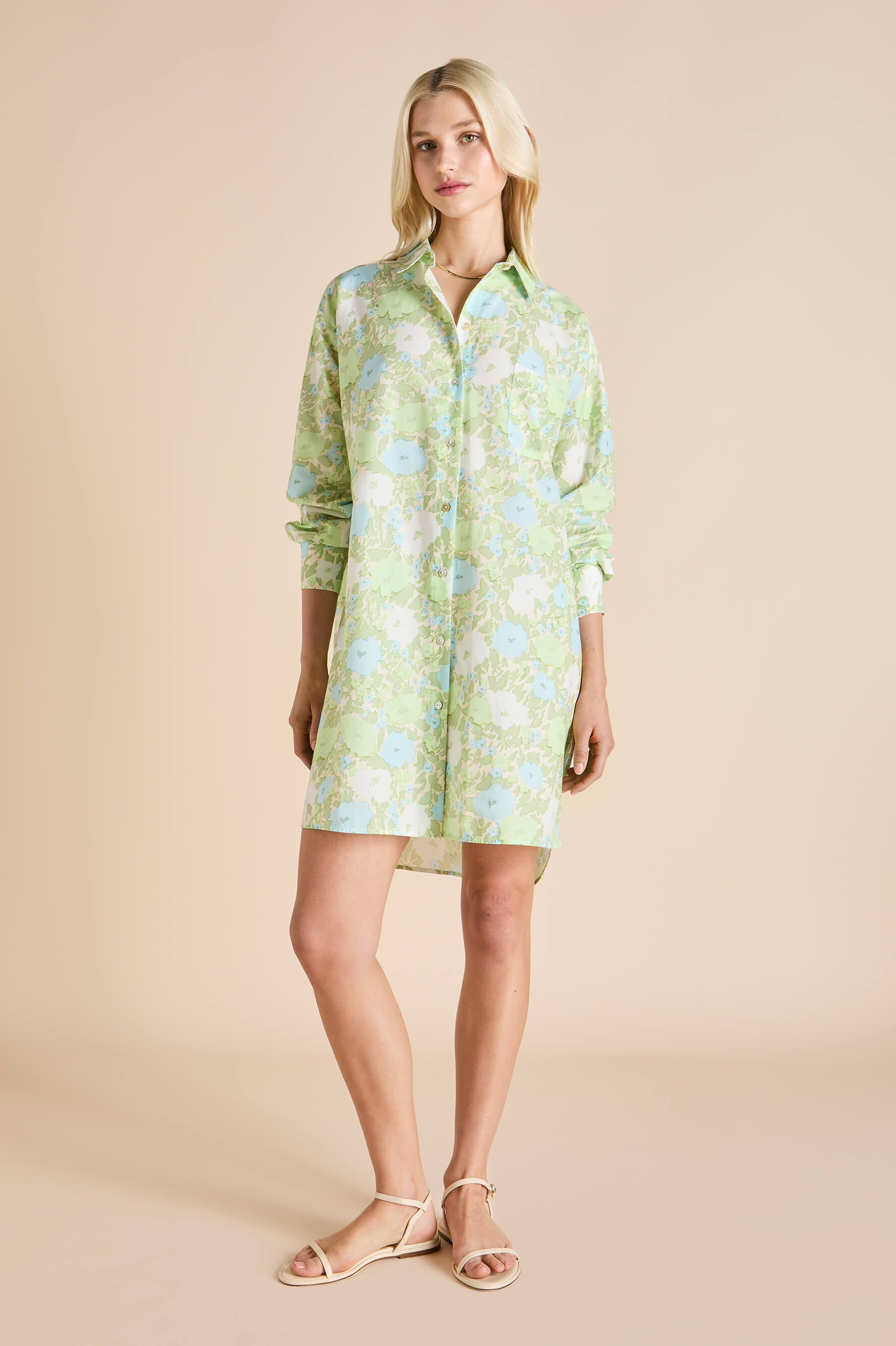 Celeste Hester Green Floral Nightshirt in Cotton-Silk