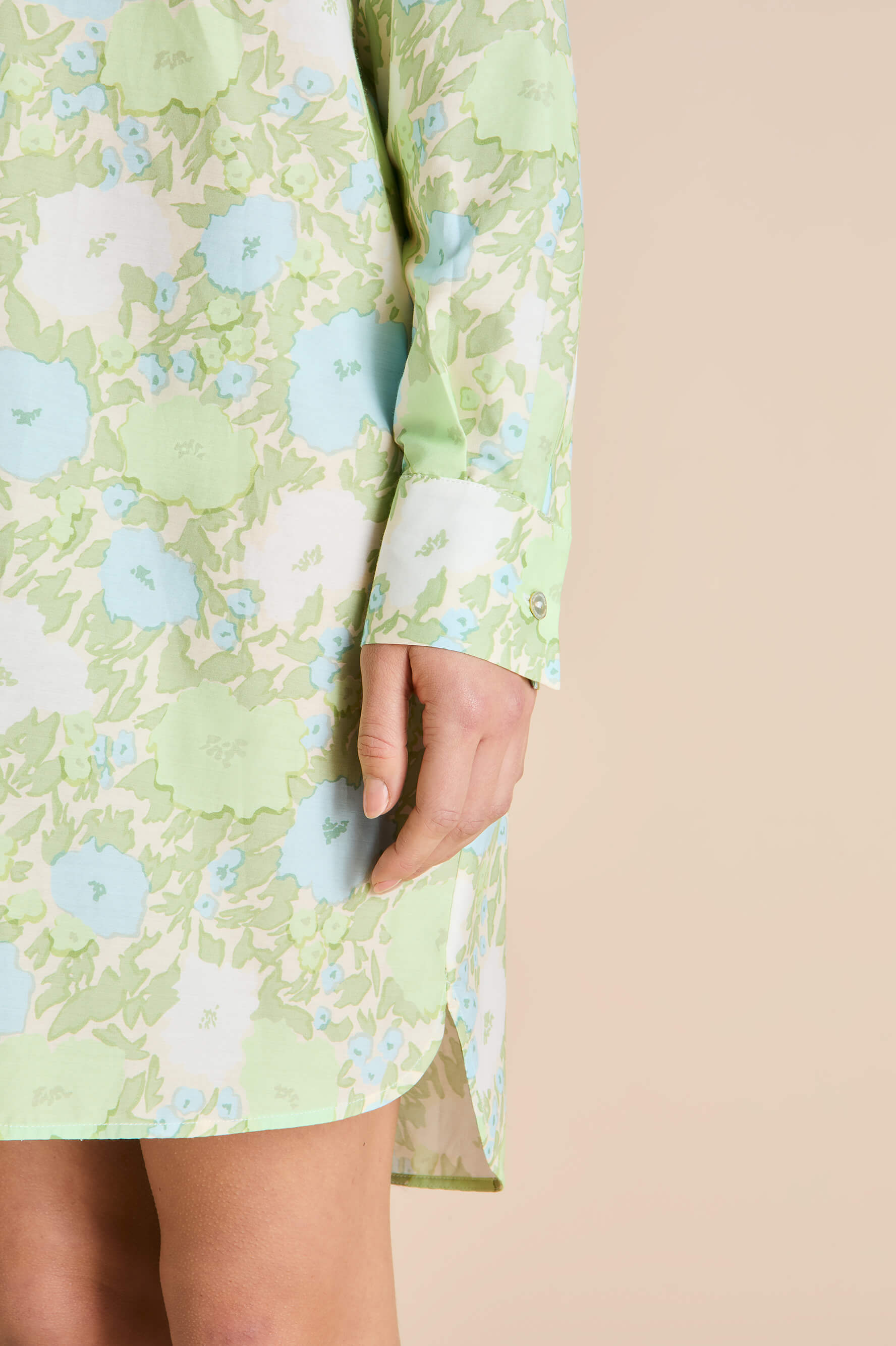 Celeste Hester Green Floral Nightshirt in Cotton-Silk