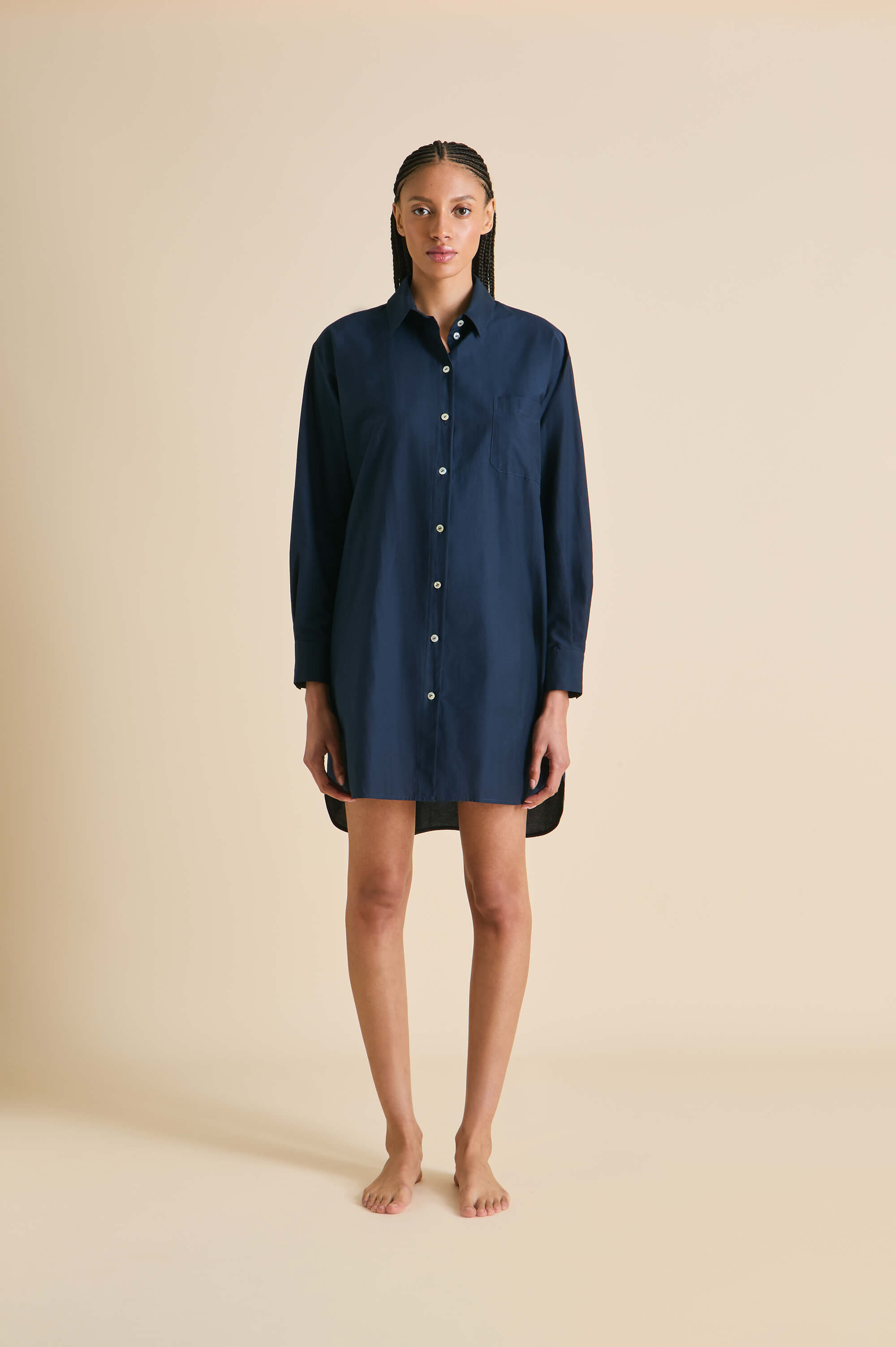 Celeste Navy Nightshirt in Cotton-Silk