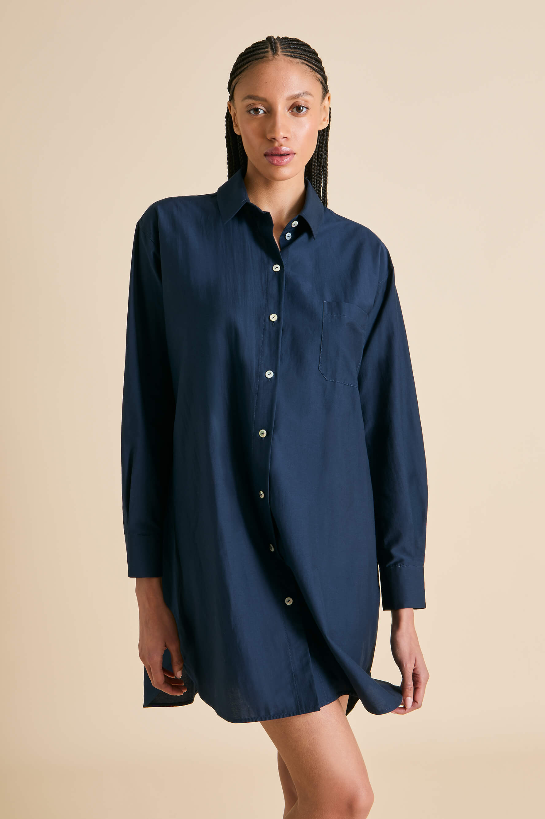 Celeste Navy Nightshirt in Cotton-Silk