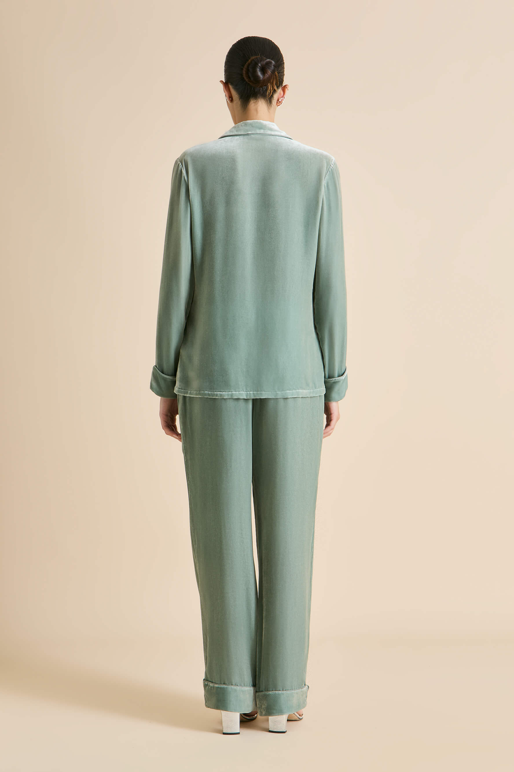 Coco Ash Green Pajamas in Silk Velvet