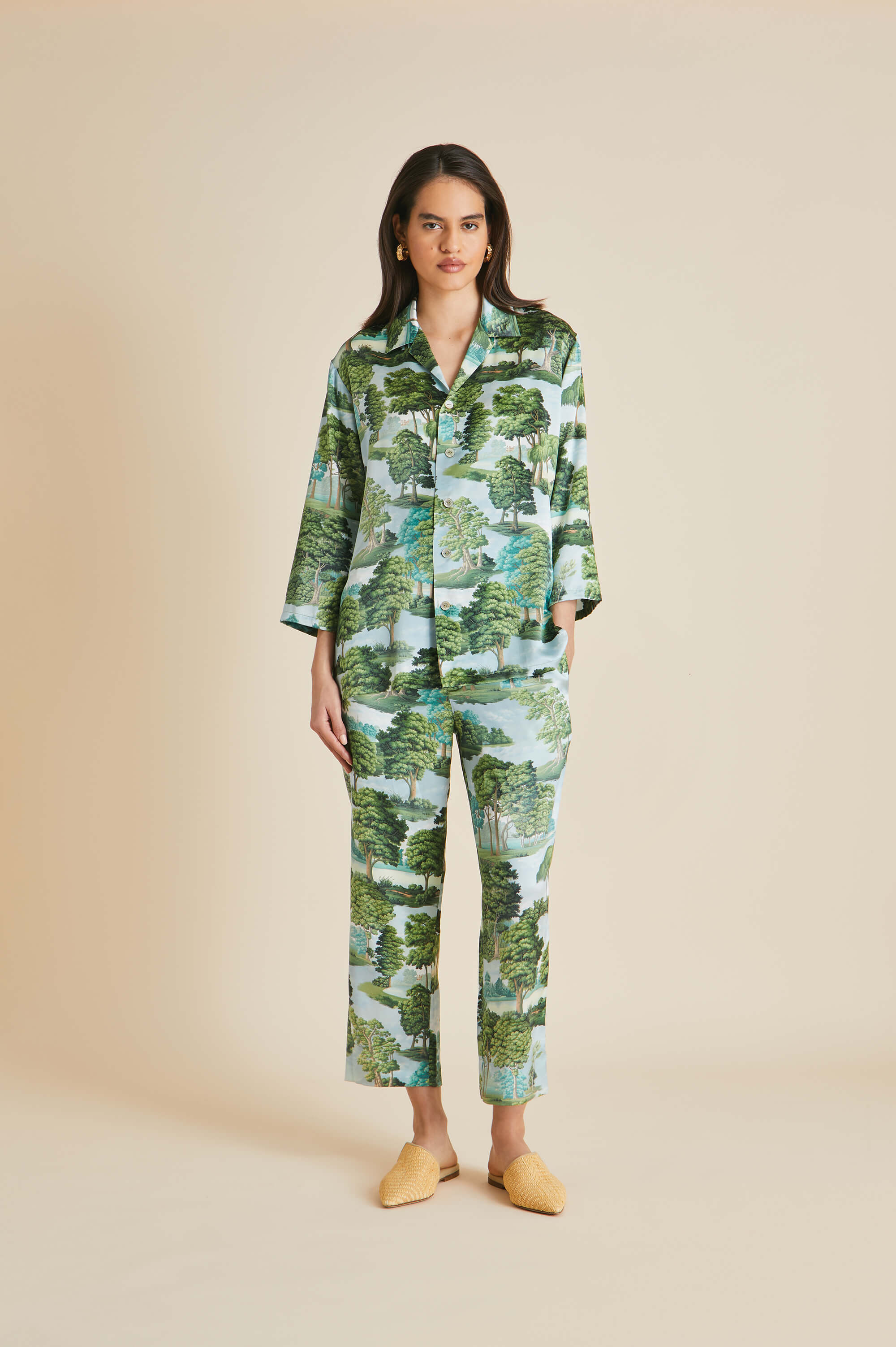 Casablanca Hyde Park Green Pajamas in Silk Satin