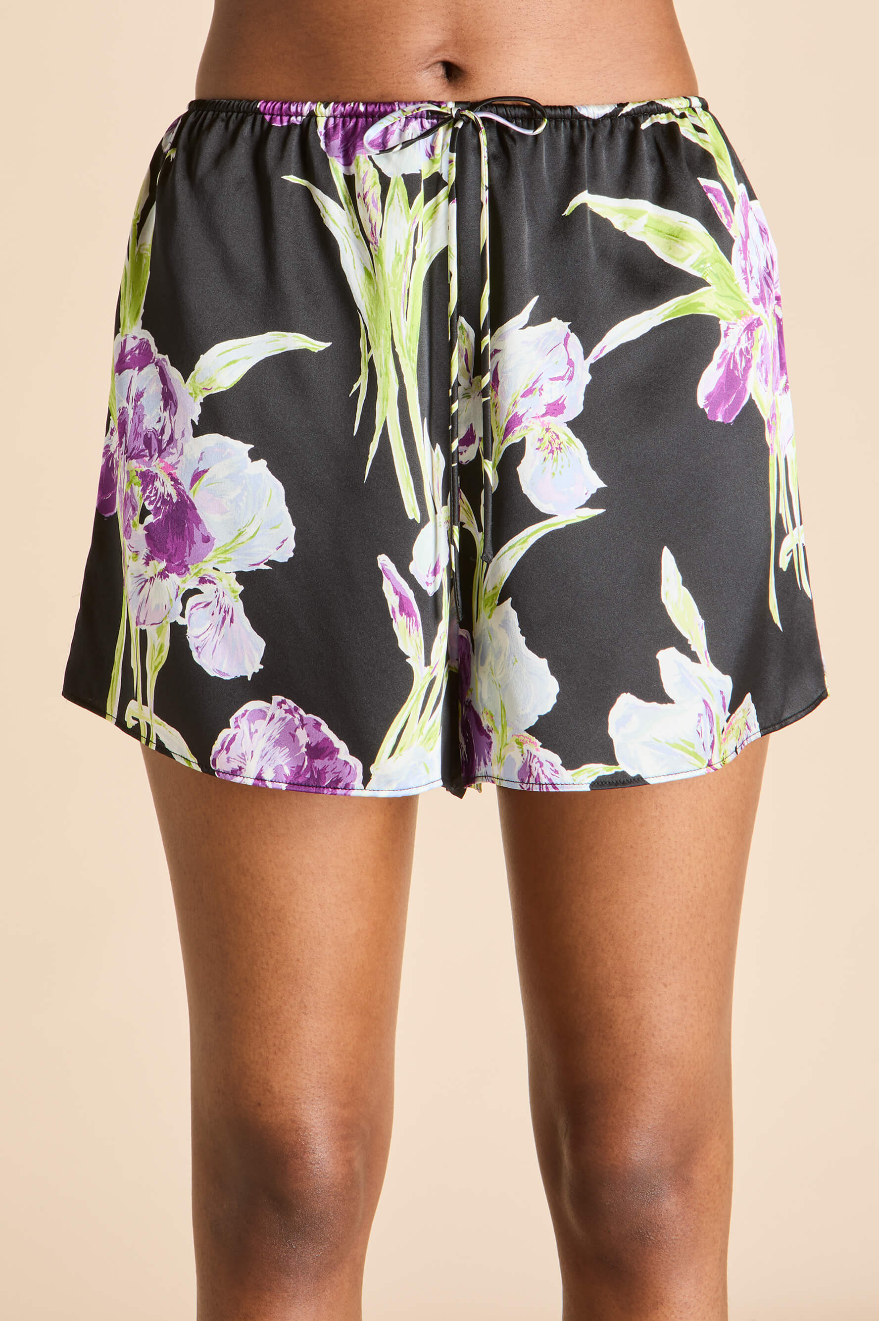 Elle Athena Black Floral Camisole Set in Silk Satin