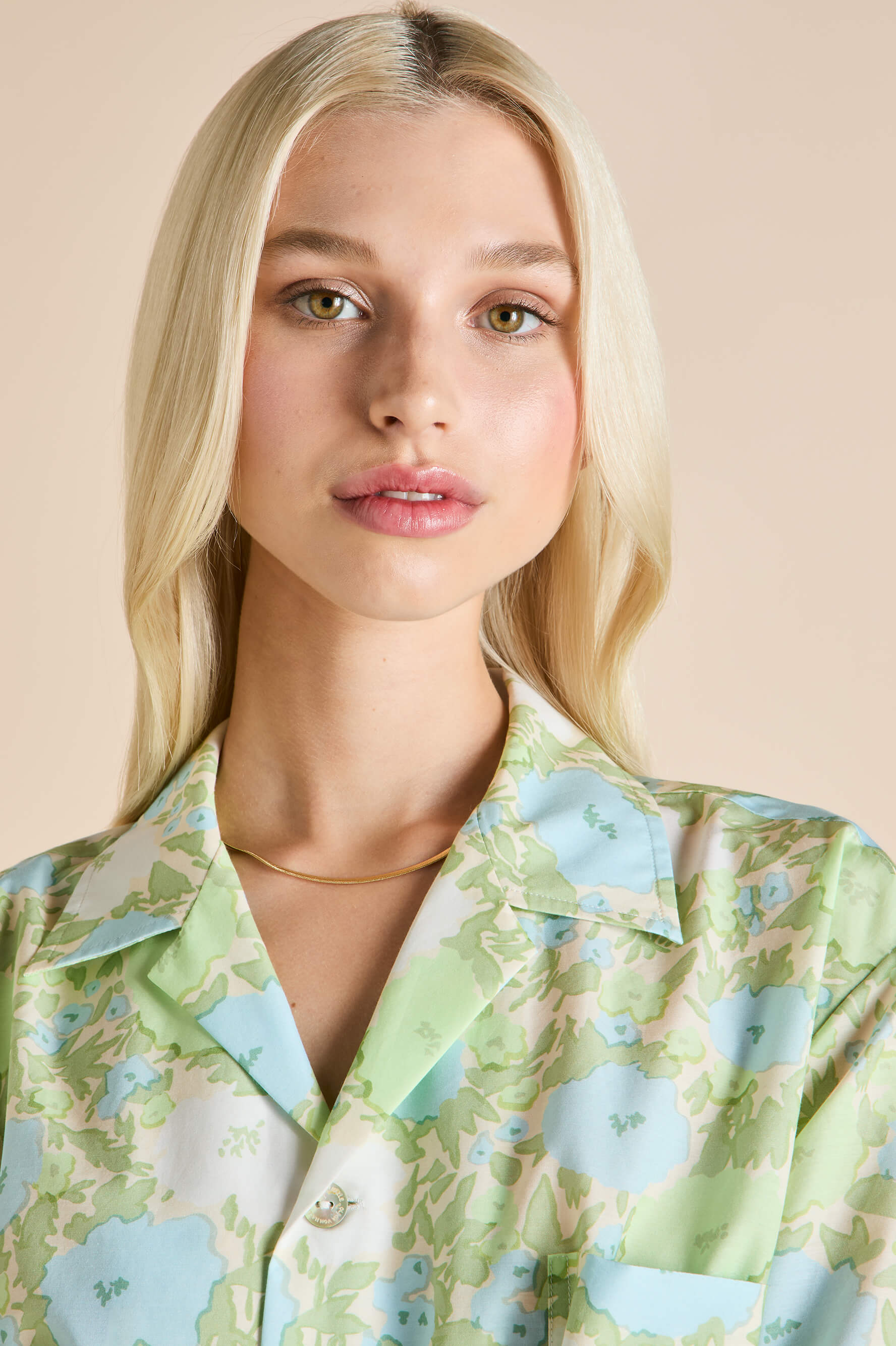 Emeli Hester Green Floral Pajamas in Cotton-Silk