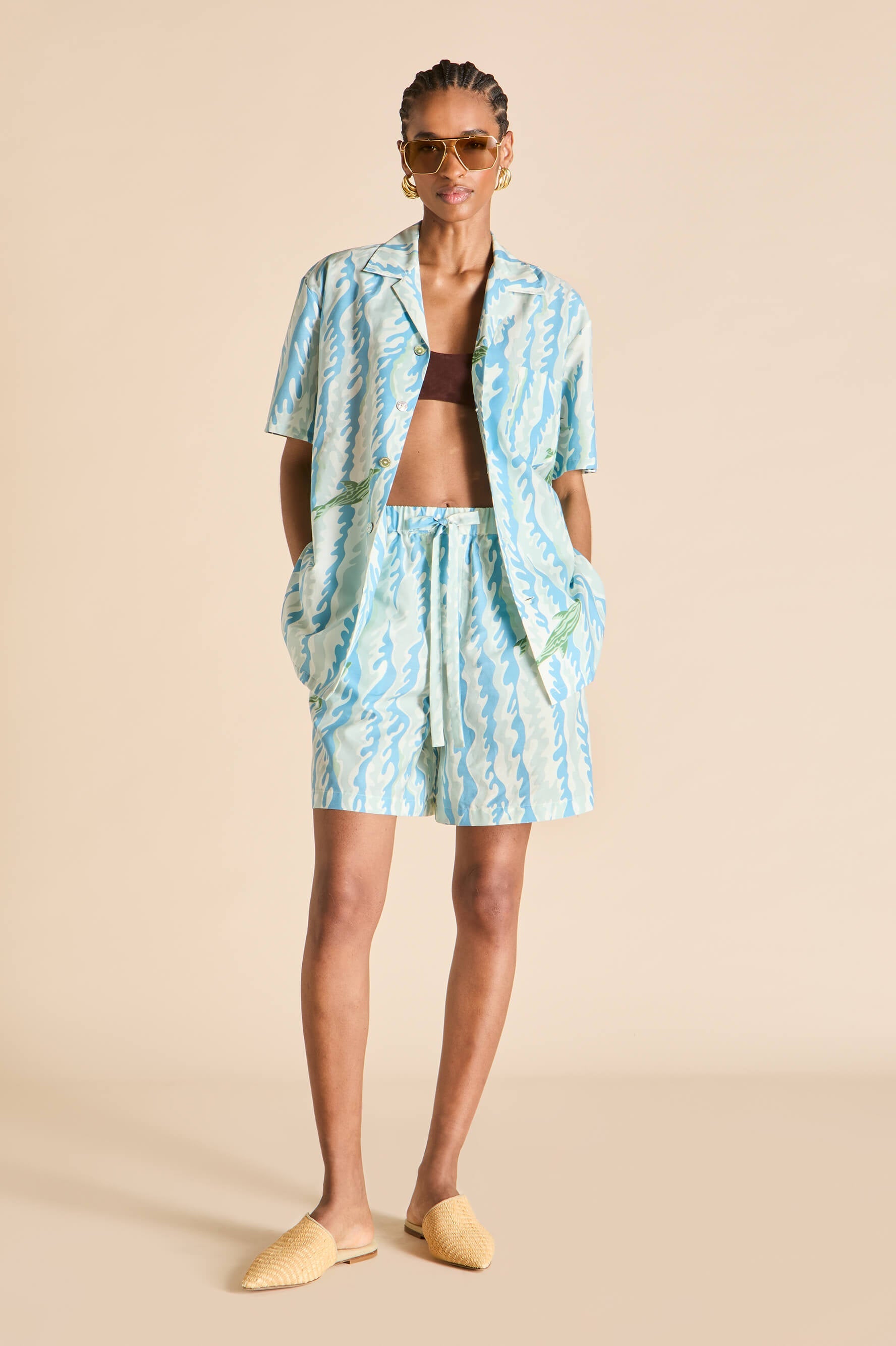 Emeli Sirena Blue Wave Pajamas in Cotton-Silk