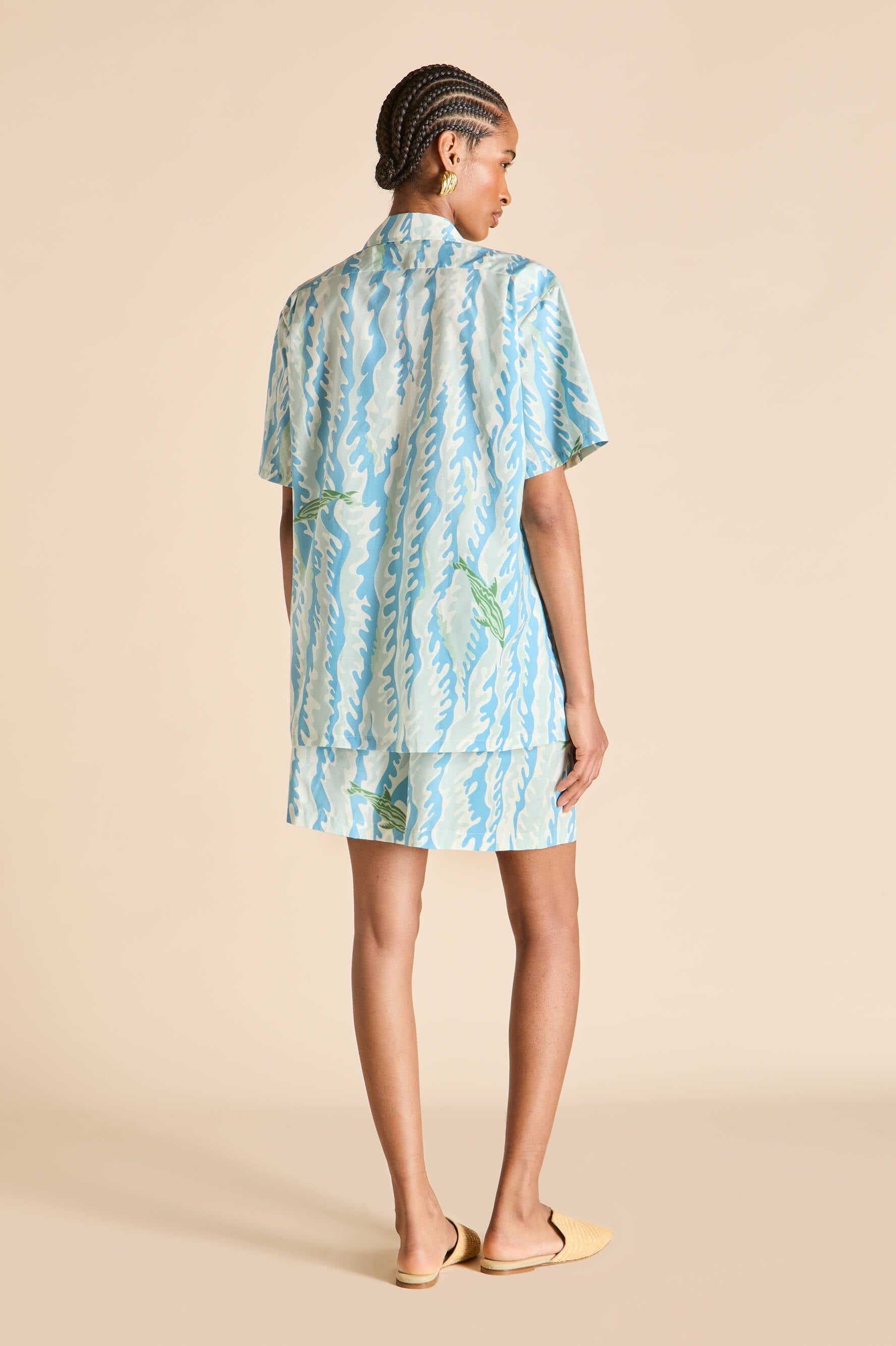Emeli Sirena Blue Wave Pajamas in Cotton-Silk