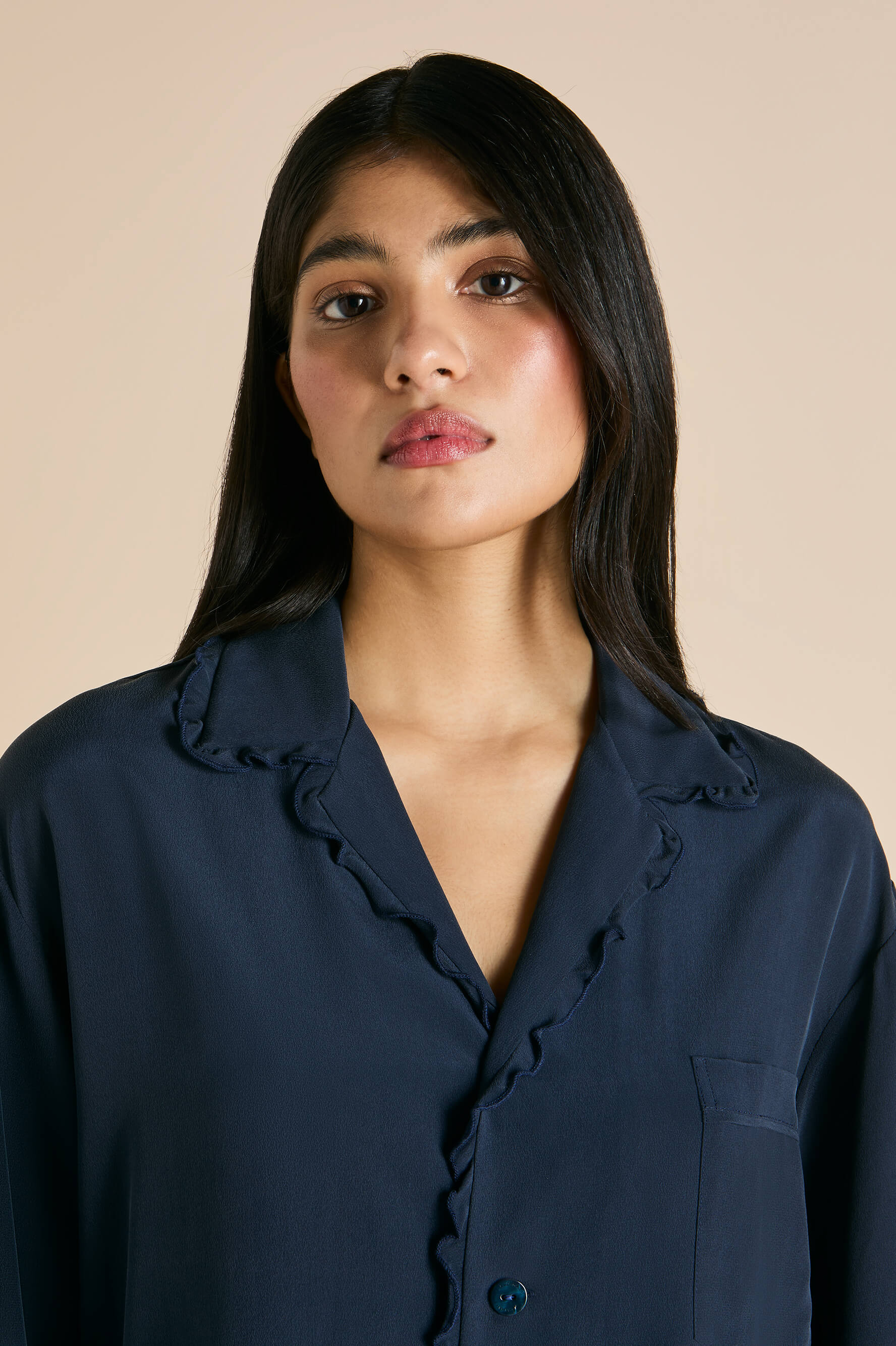 Fifi Navy Pajamas in Silk Crêpe de Chine