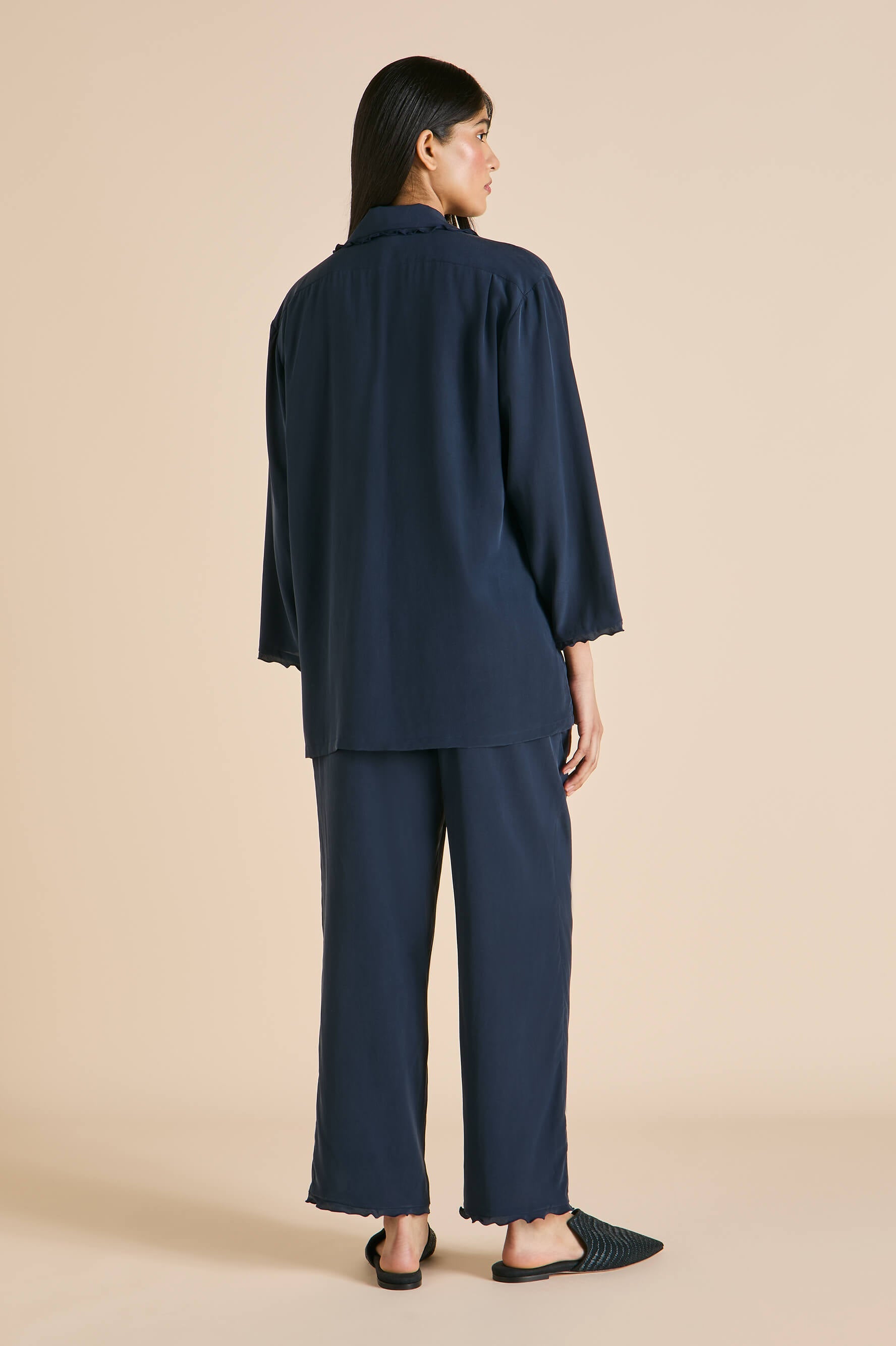 Fifi Navy Pajamas in Silk Crêpe de Chine