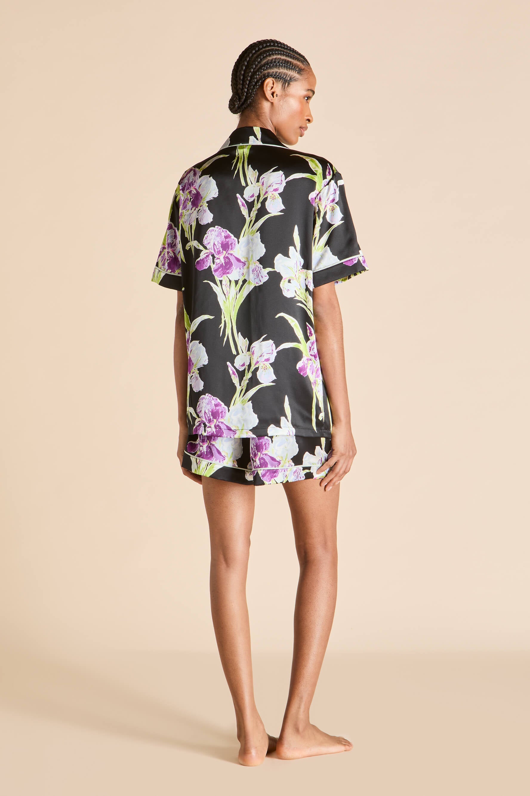 Ingo Athena Black Floral Pajamas in Silk Satin