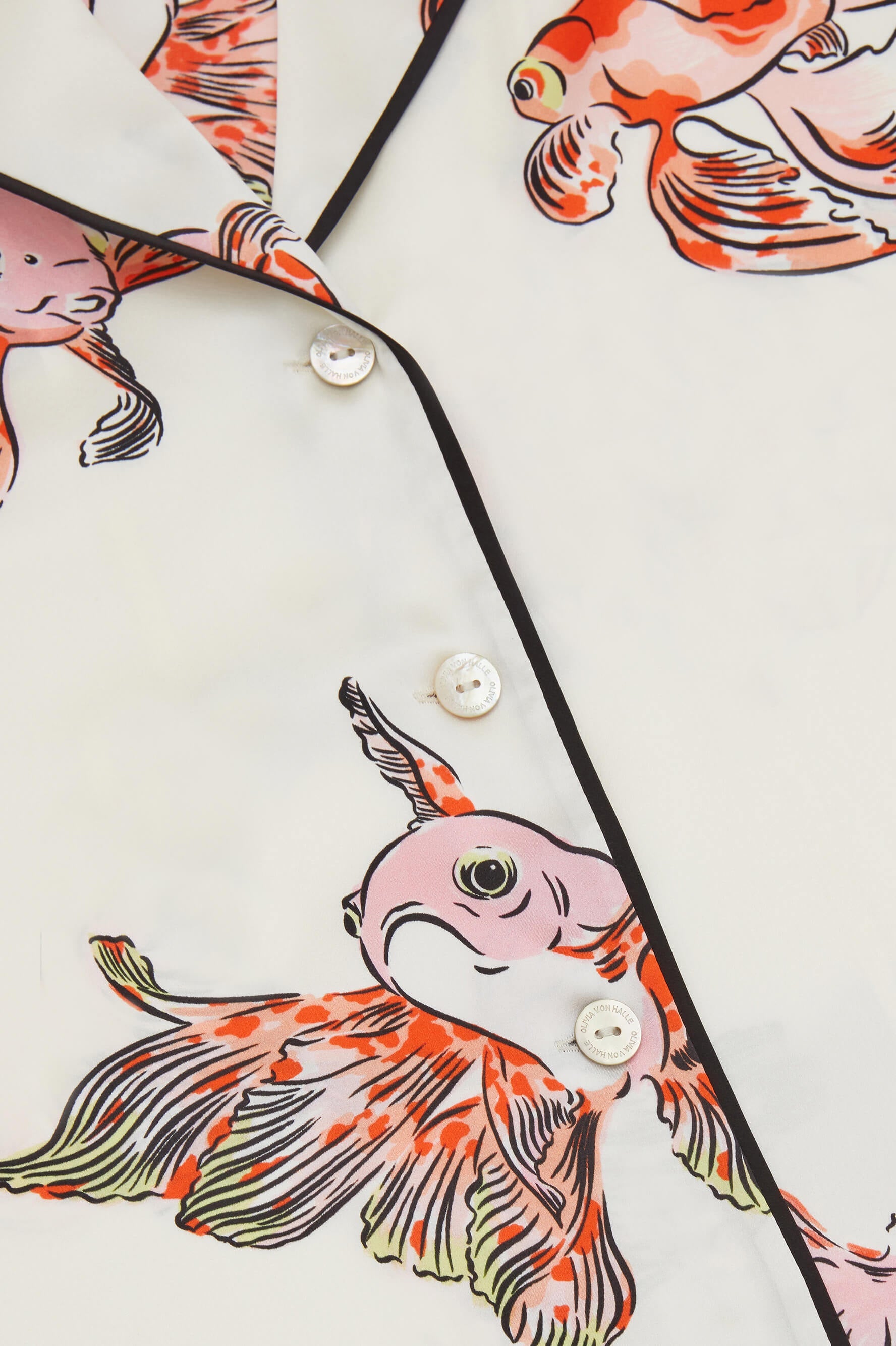 Ingo Cora Ivory Goldfish Pajamas in Silk Satin
