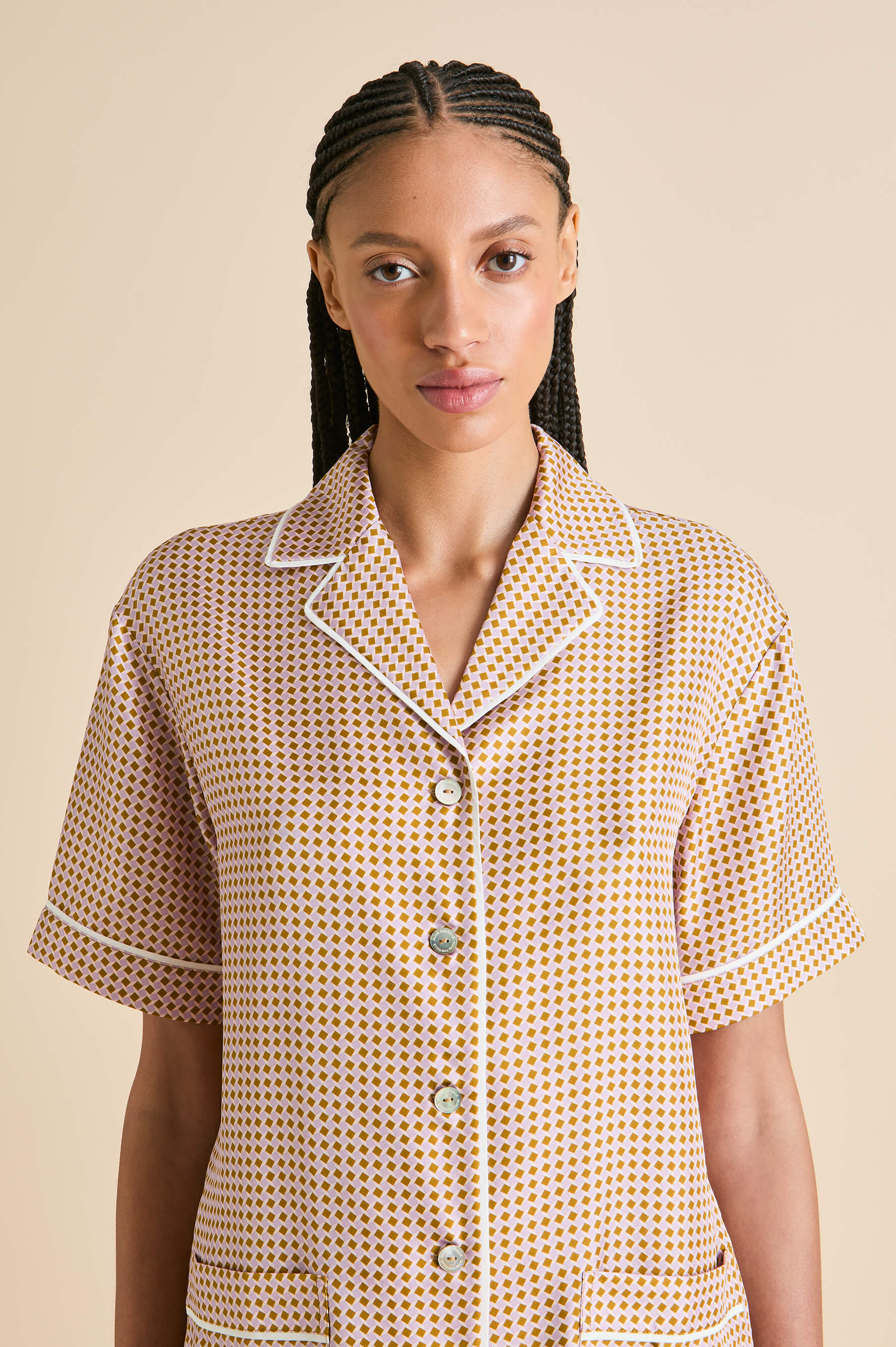 Ingo Sarrazin Pink Geometric Pajamas in Silk Twill | Olivia von Halle