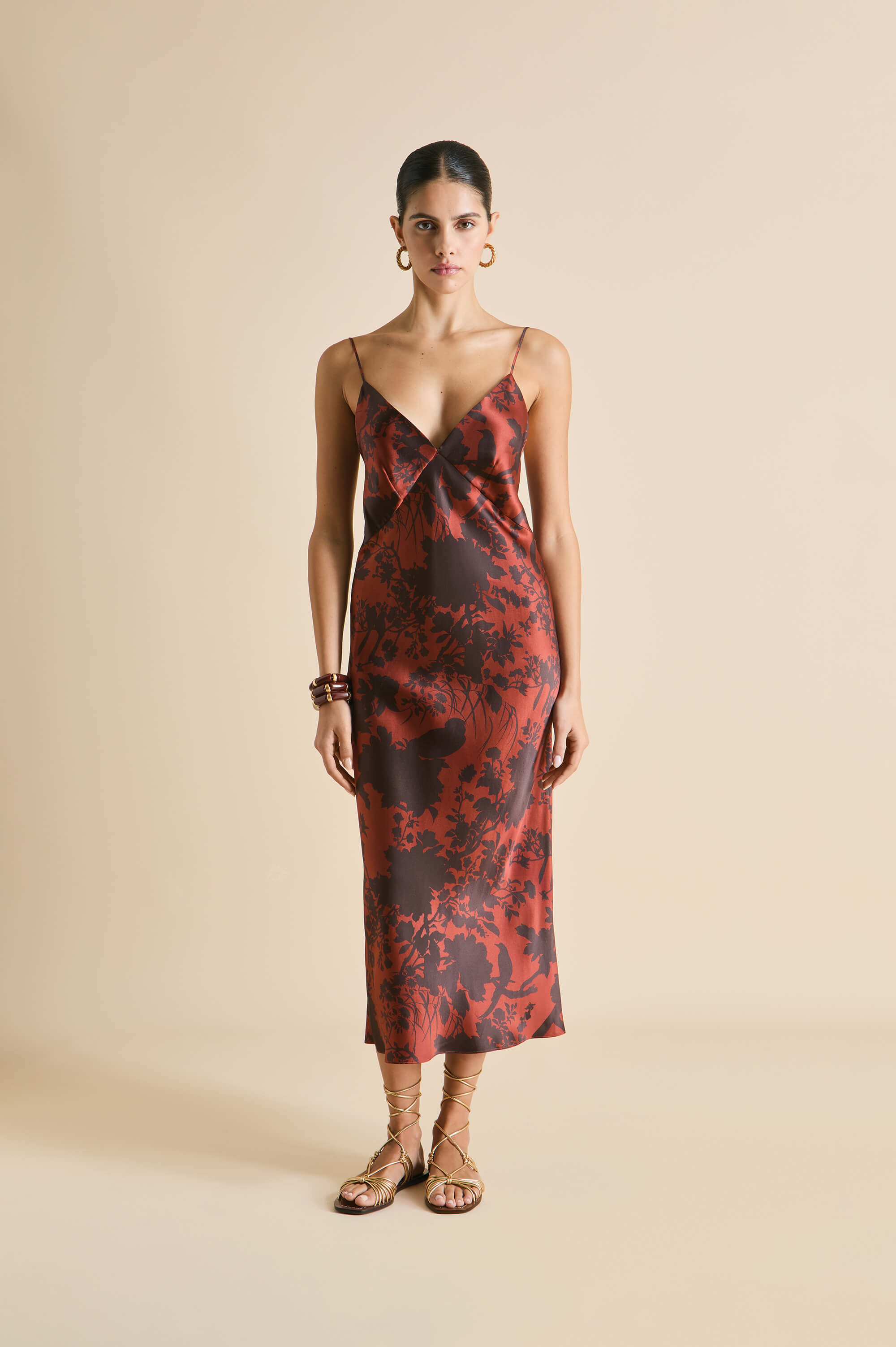 Issa Lalanne Burgundy Floral Slip Dress in Silk Satin