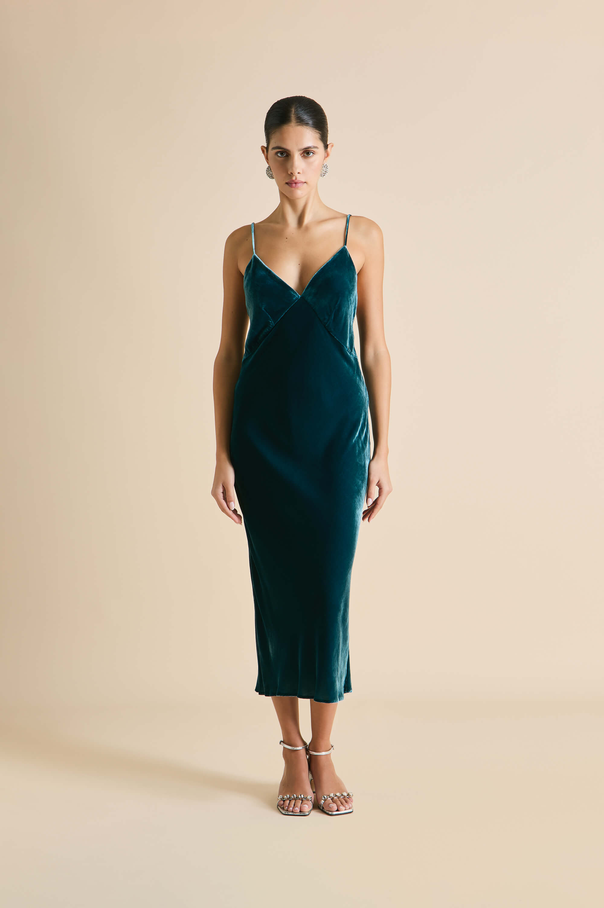 Issa Ocean Blue Slip Dress in Silk Velvet Olivia von Halle