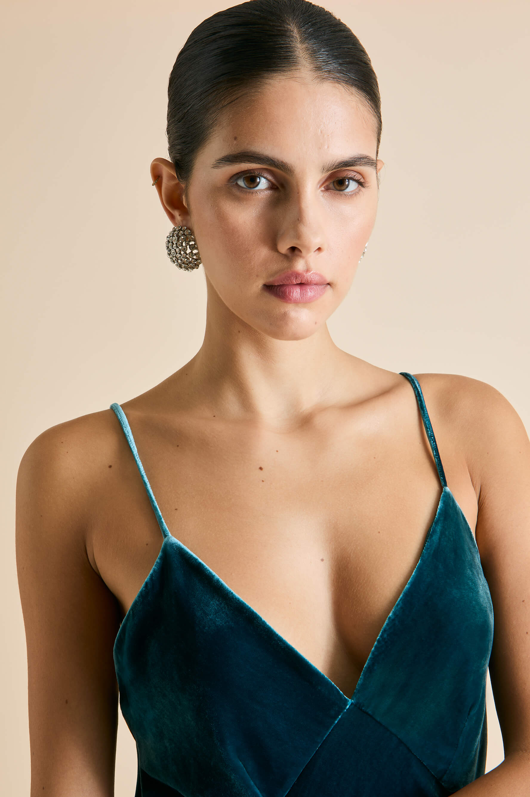 Issa Ocean Blue Slip Dress in Silk Velvet