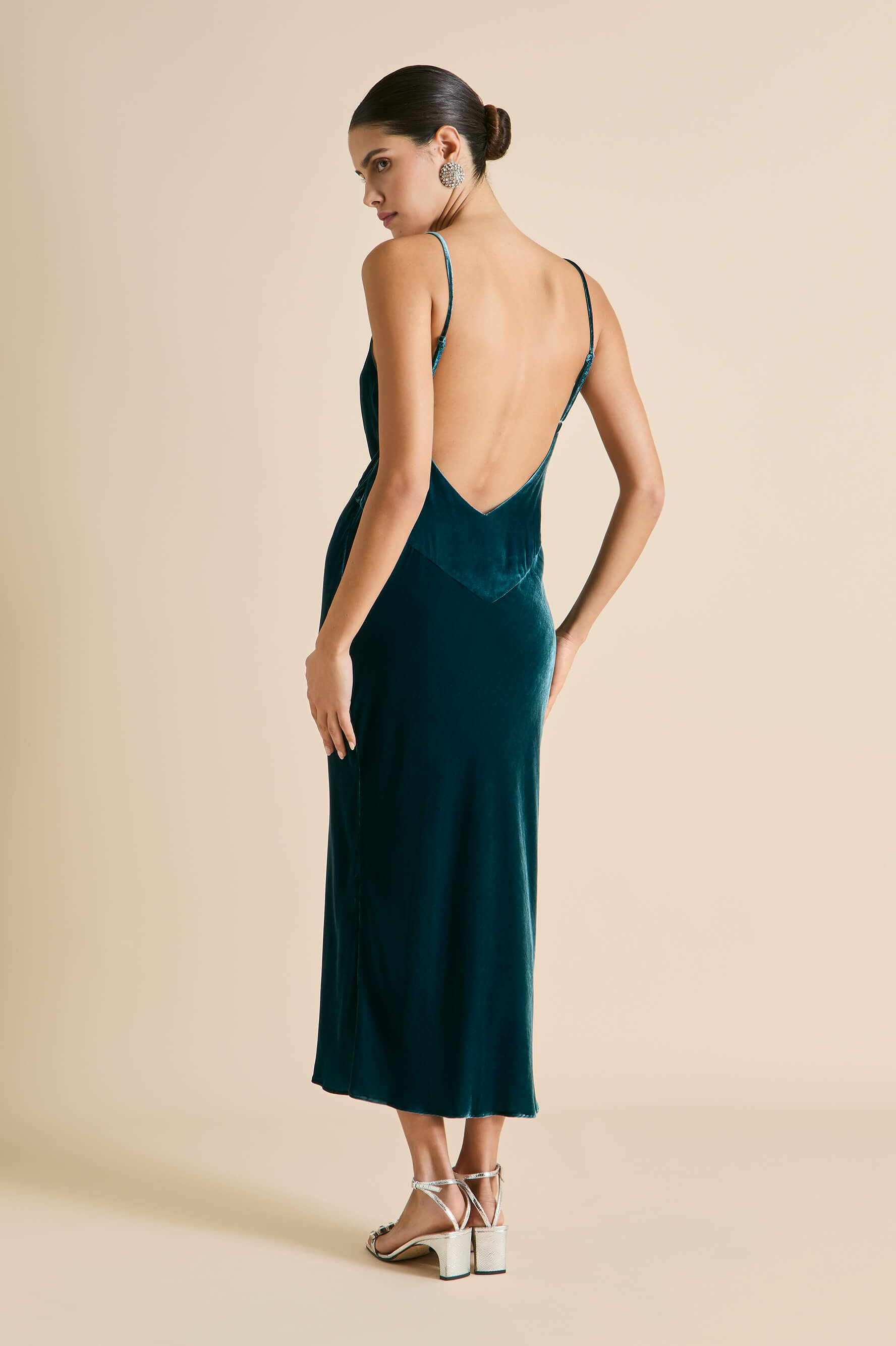 Issa Ocean Blue Slip Dress in Silk Velvet