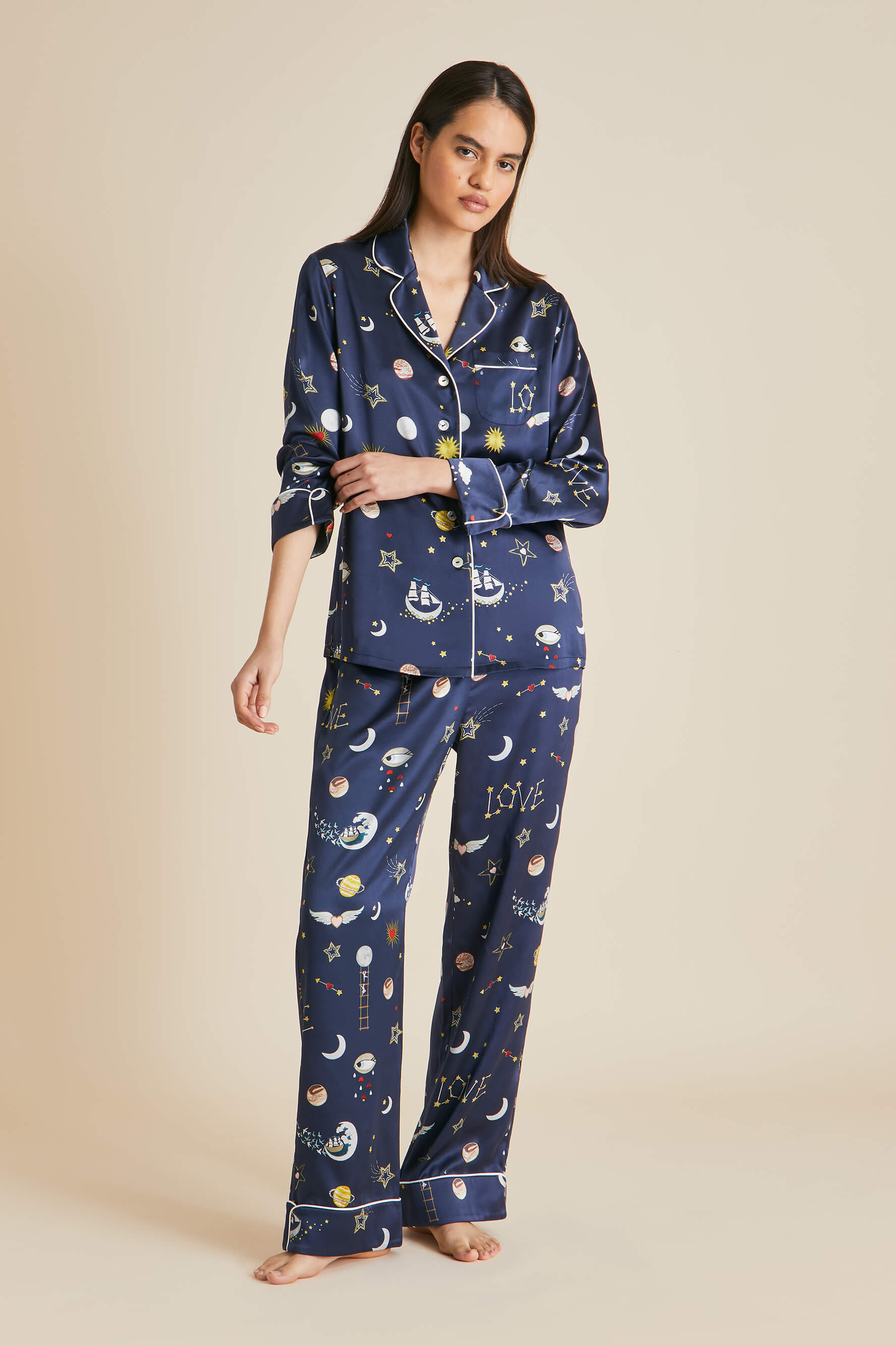 Lila Cosmic Navy pajamas in Silk Satin
