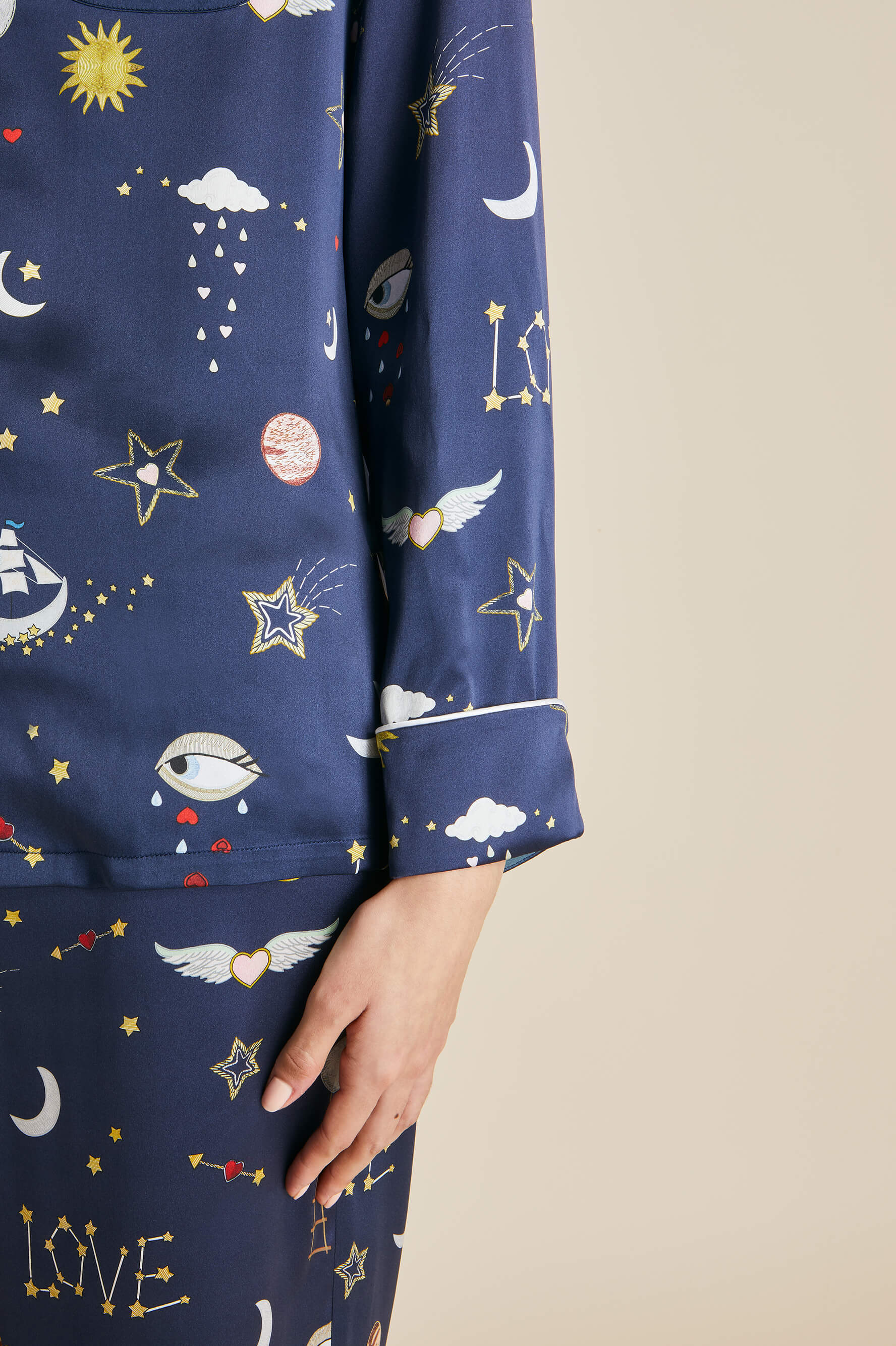 Lila Cosmic Navy Pajamas in Silk Satin Olivia von Halle