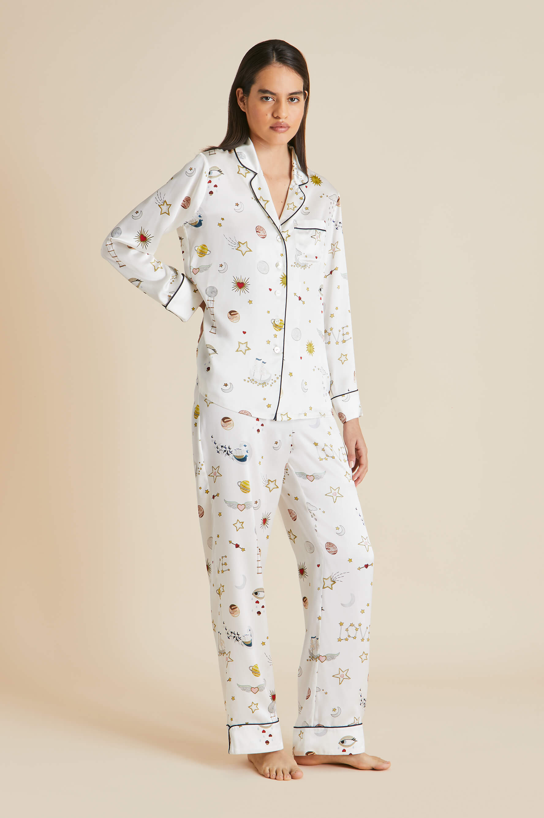 Lila Love Ivory pajamas in Silk Satin