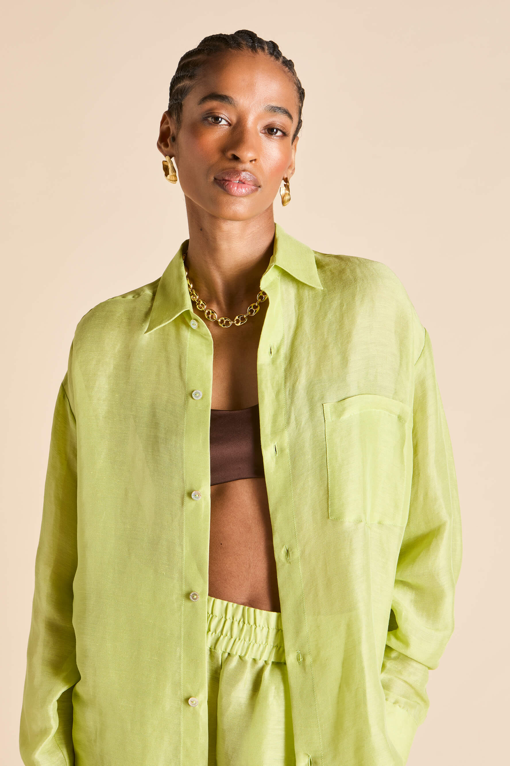 Kick Celery Green Pajamas in Linen-Silk