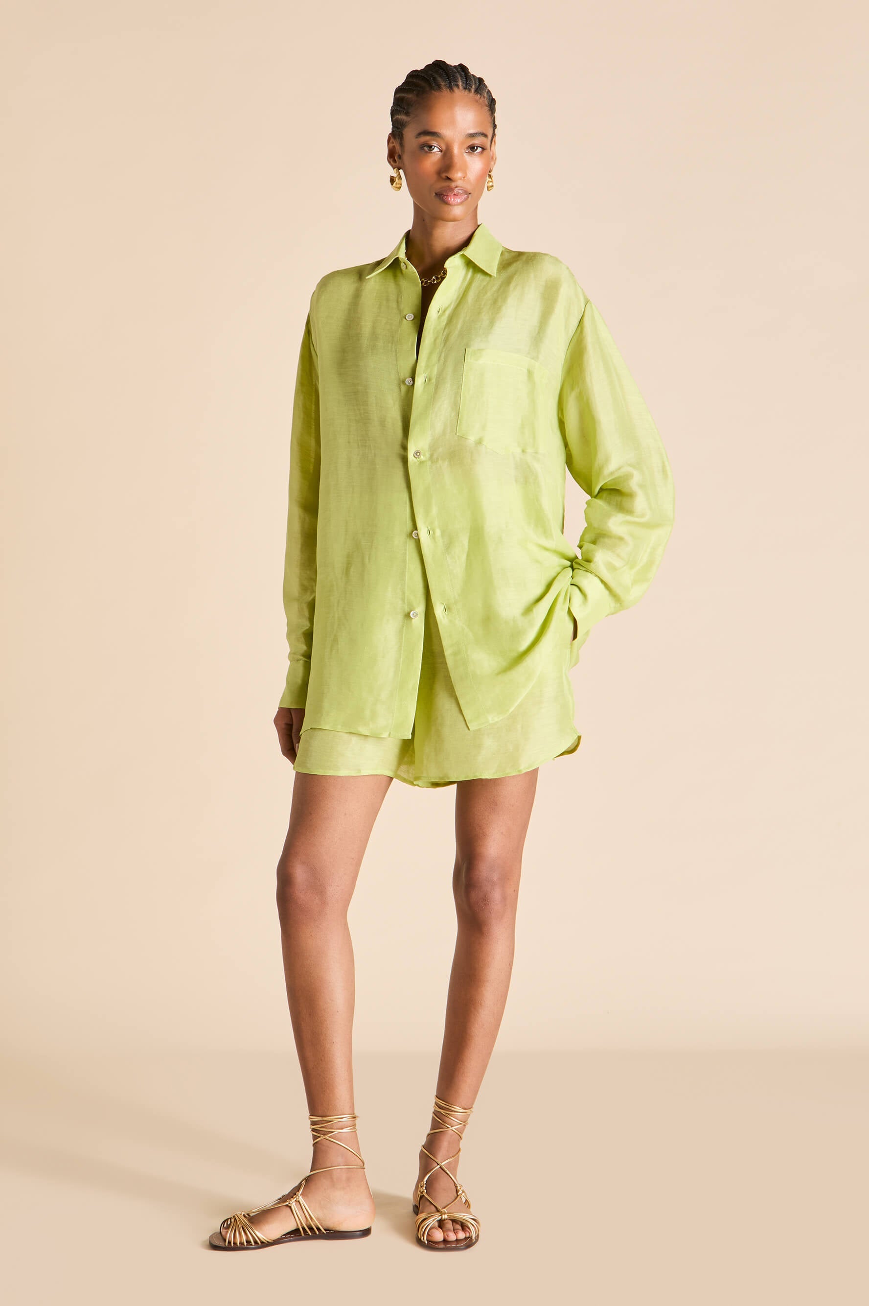 Kick Celery Green Pajamas in Linen-Silk