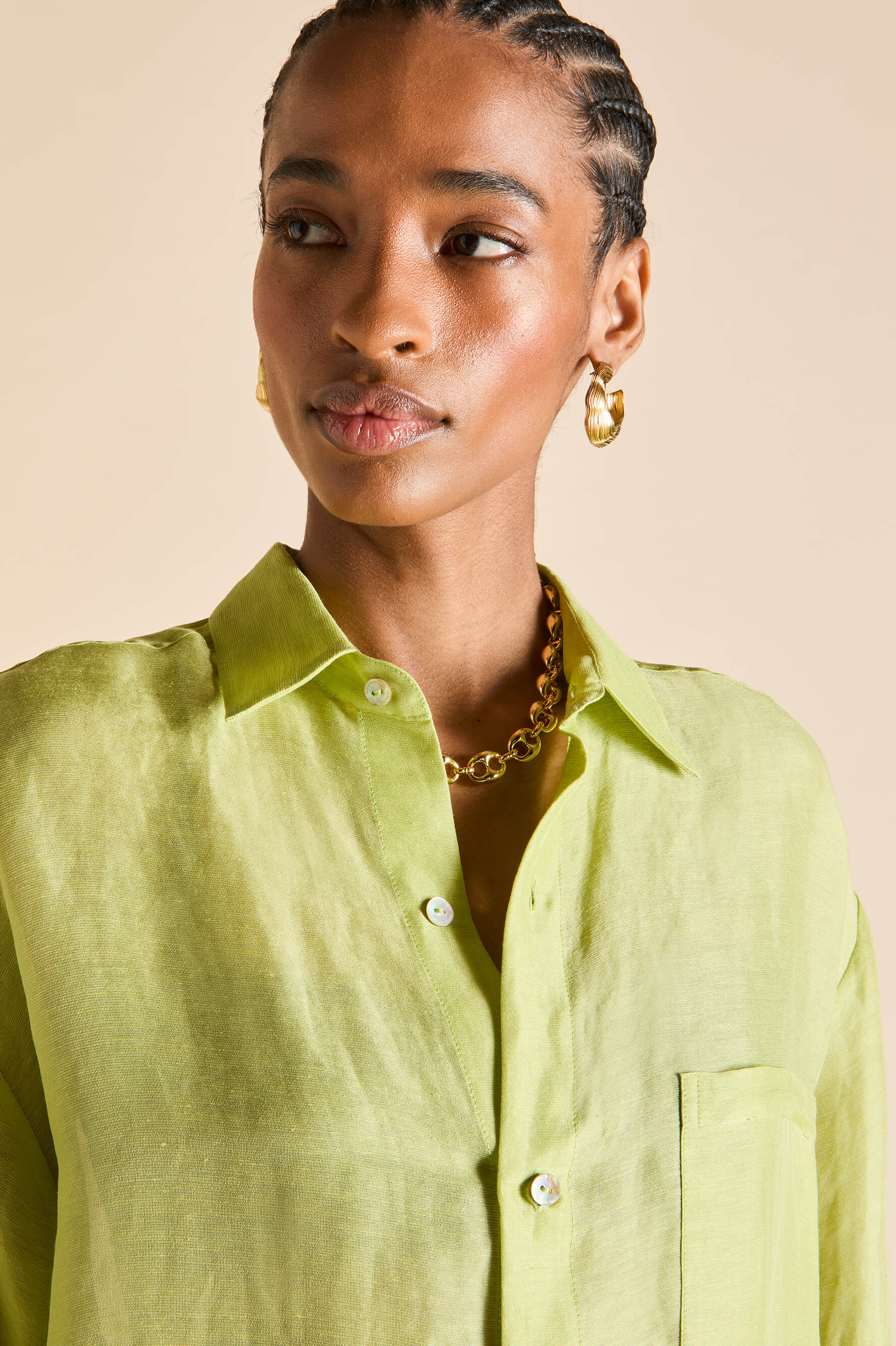 Kick Celery Green Pajamas in Linen-Silk