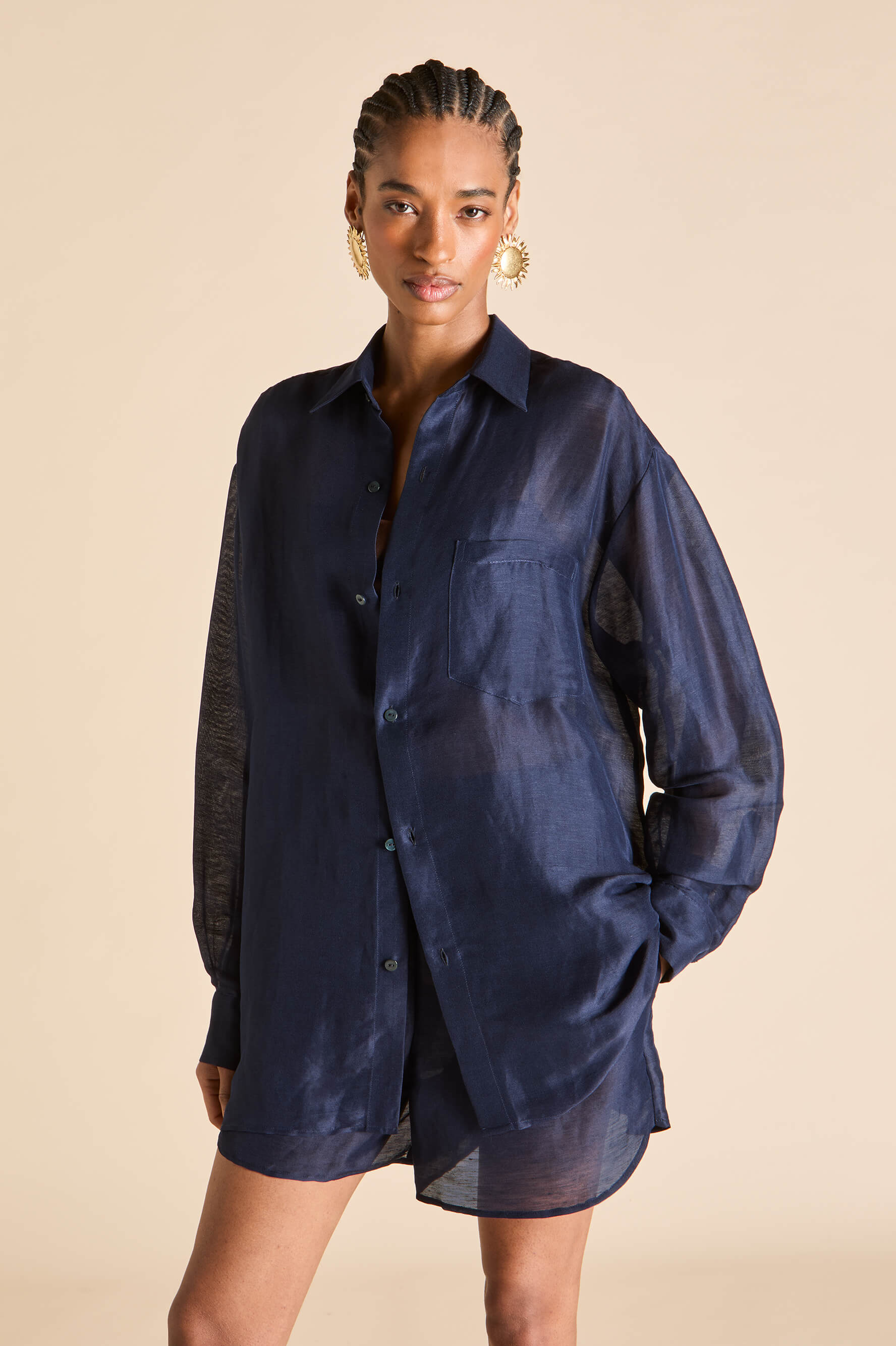 Kick Navy Pajamas in Linen-Silk