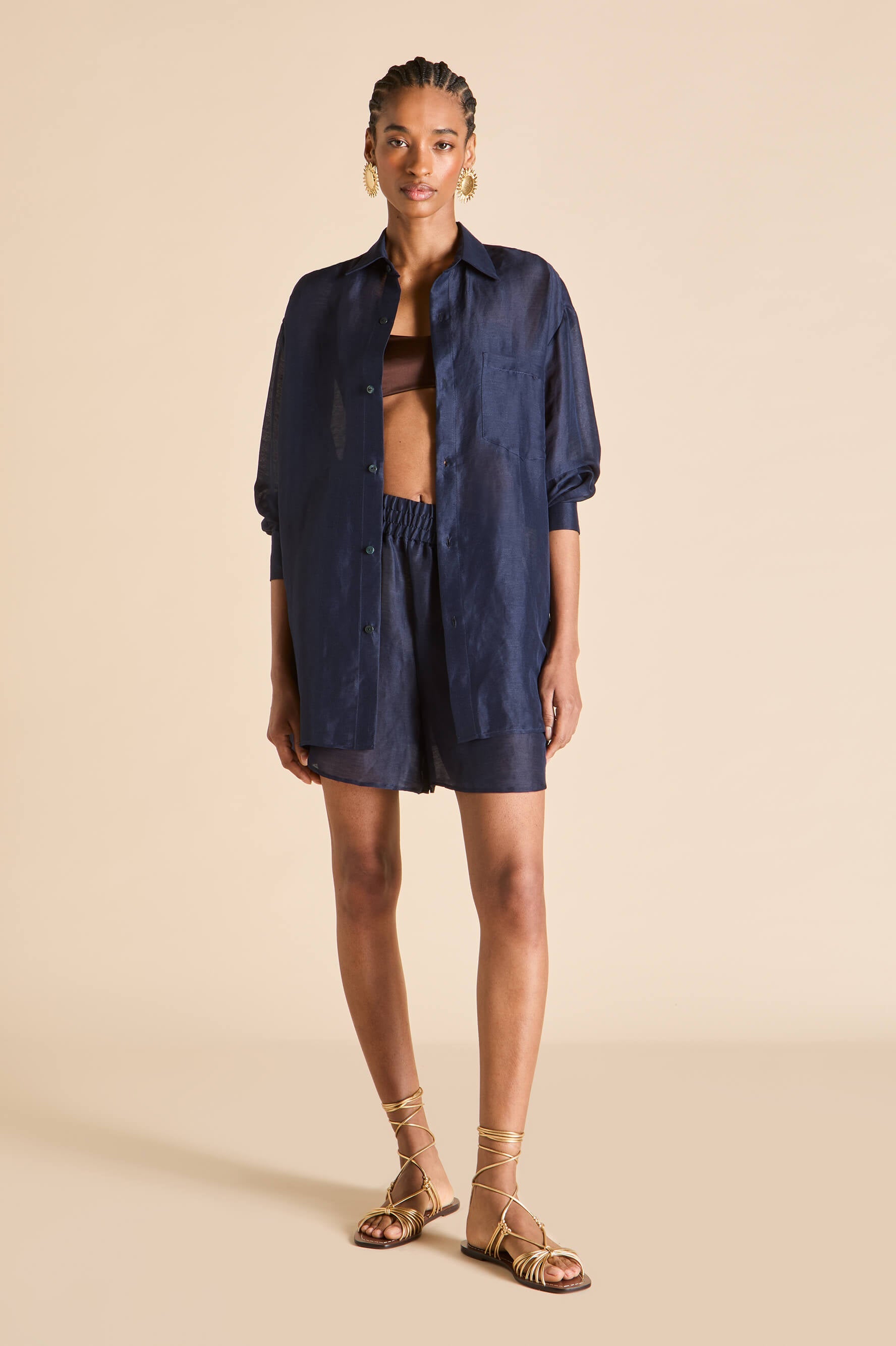 Kick Navy Pajamas in Linen-Silk