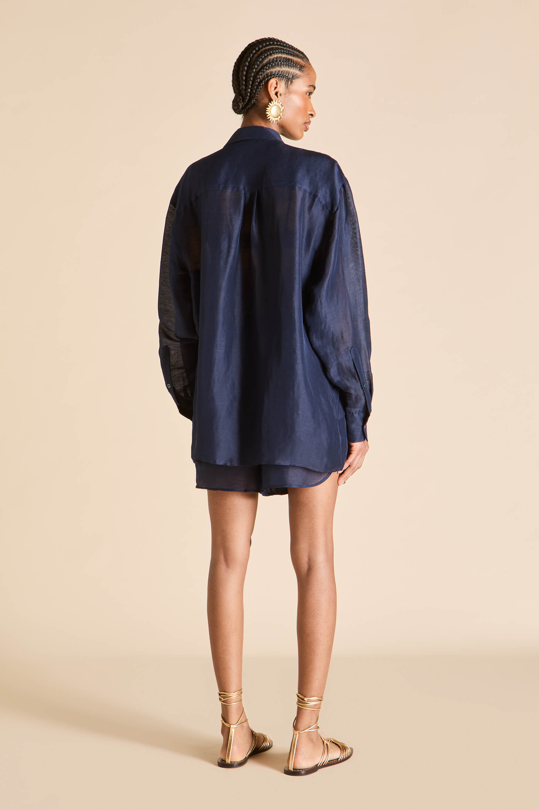Kick Navy Pajamas in Linen-Silk