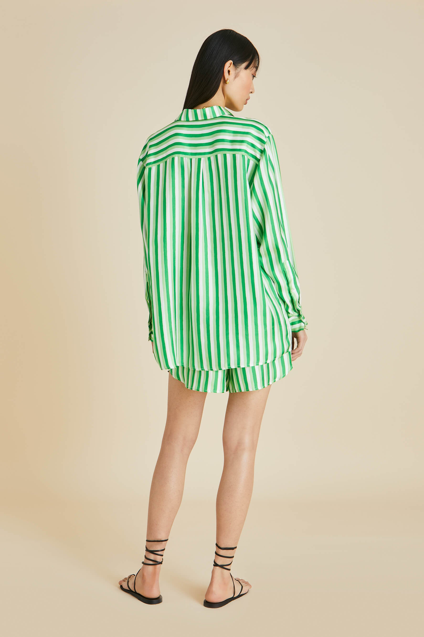 Kick Piscis Green Stripe Pajamas in Silk Twill