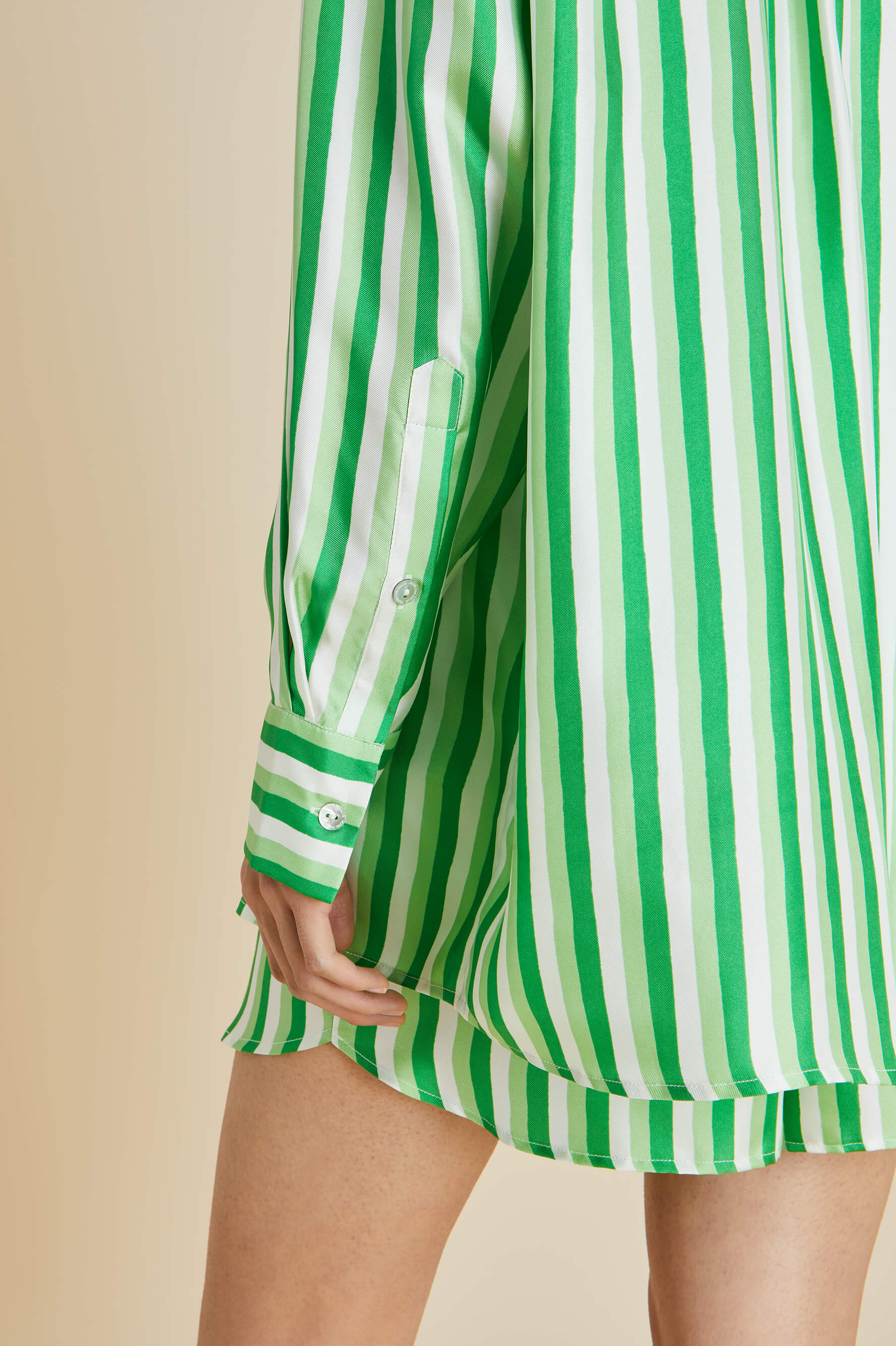 Kick Piscis Green Stripe Silk Twill Pajamas
