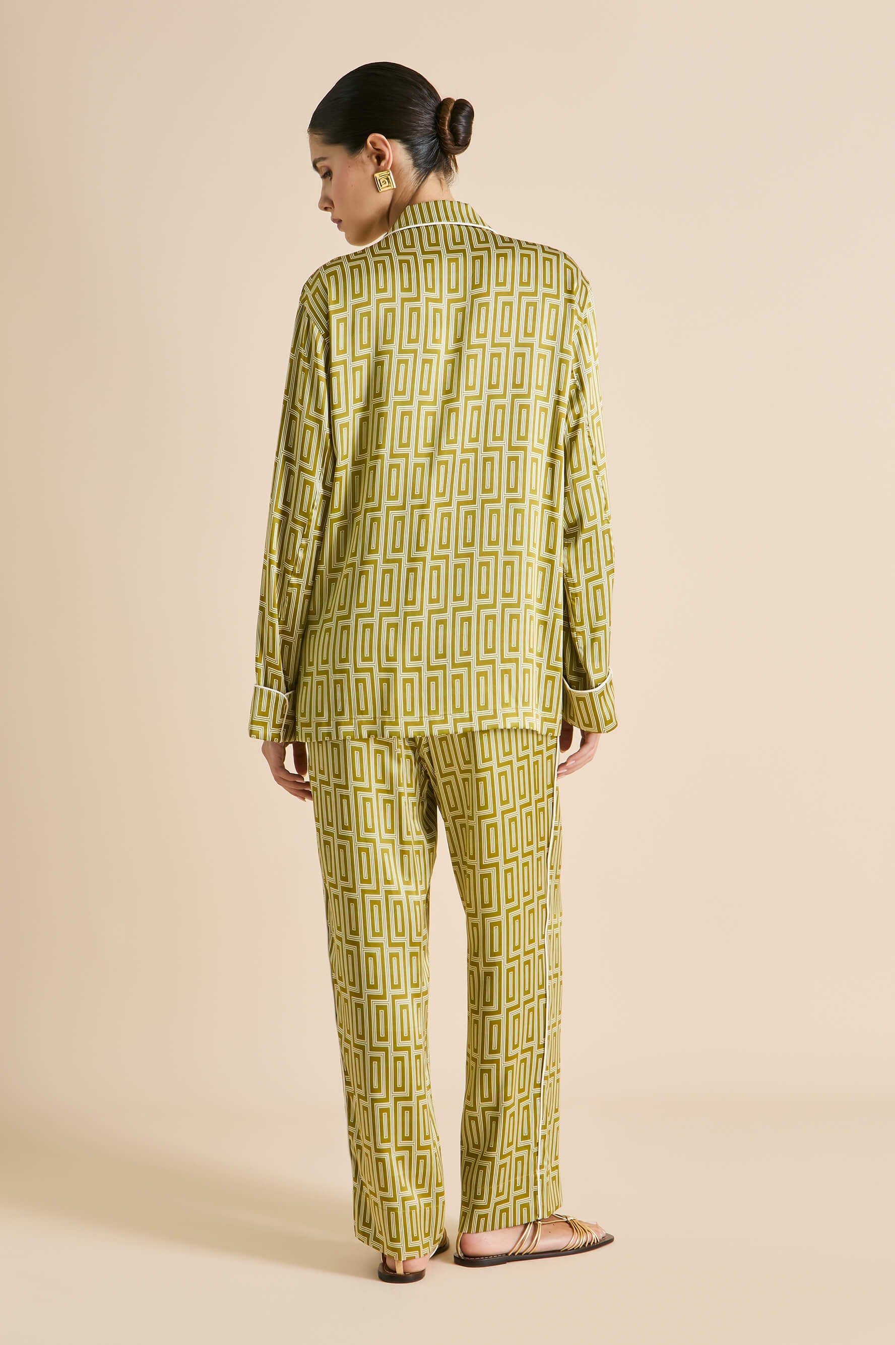 Laurent Ruhlmann Gold Geometric Pajamas in Silk Satin