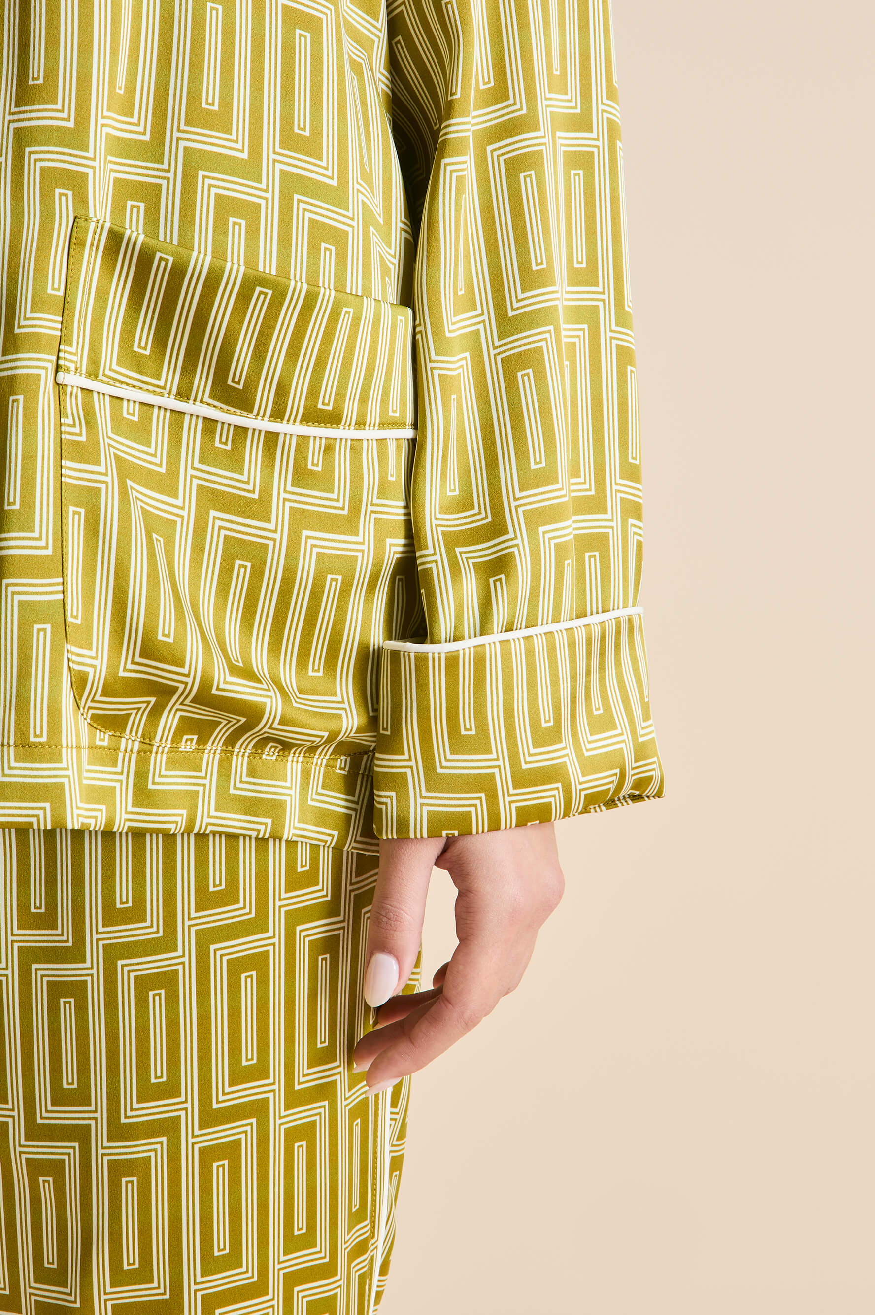 Laurent Ruhlmann Gold Geometric Pajamas in Silk Satin