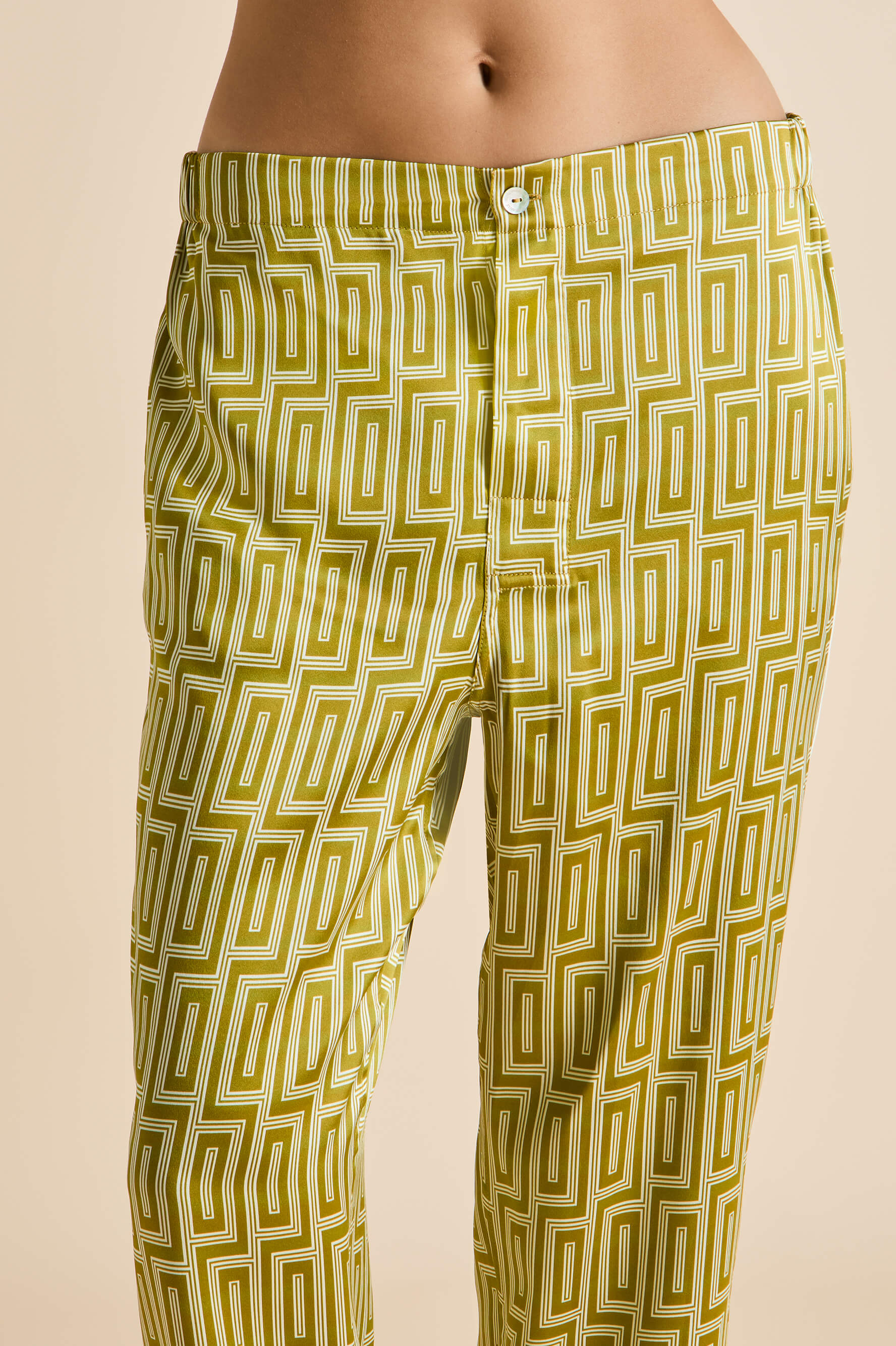 Laurent Ruhlmann Gold Geometric Pajamas in Silk Satin