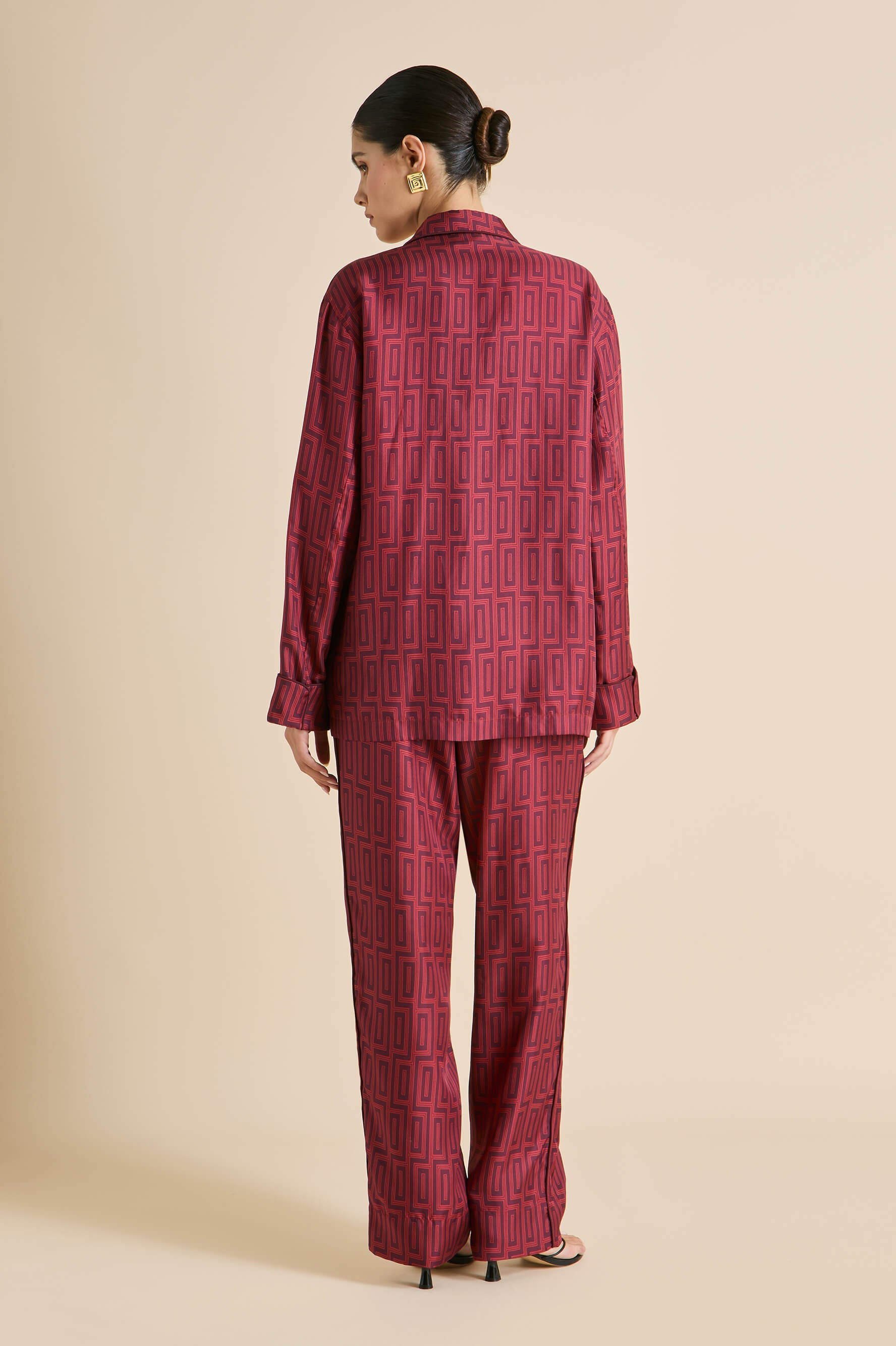 Laurent Ruspoli Red Geometric Pajamas in Silk Twill