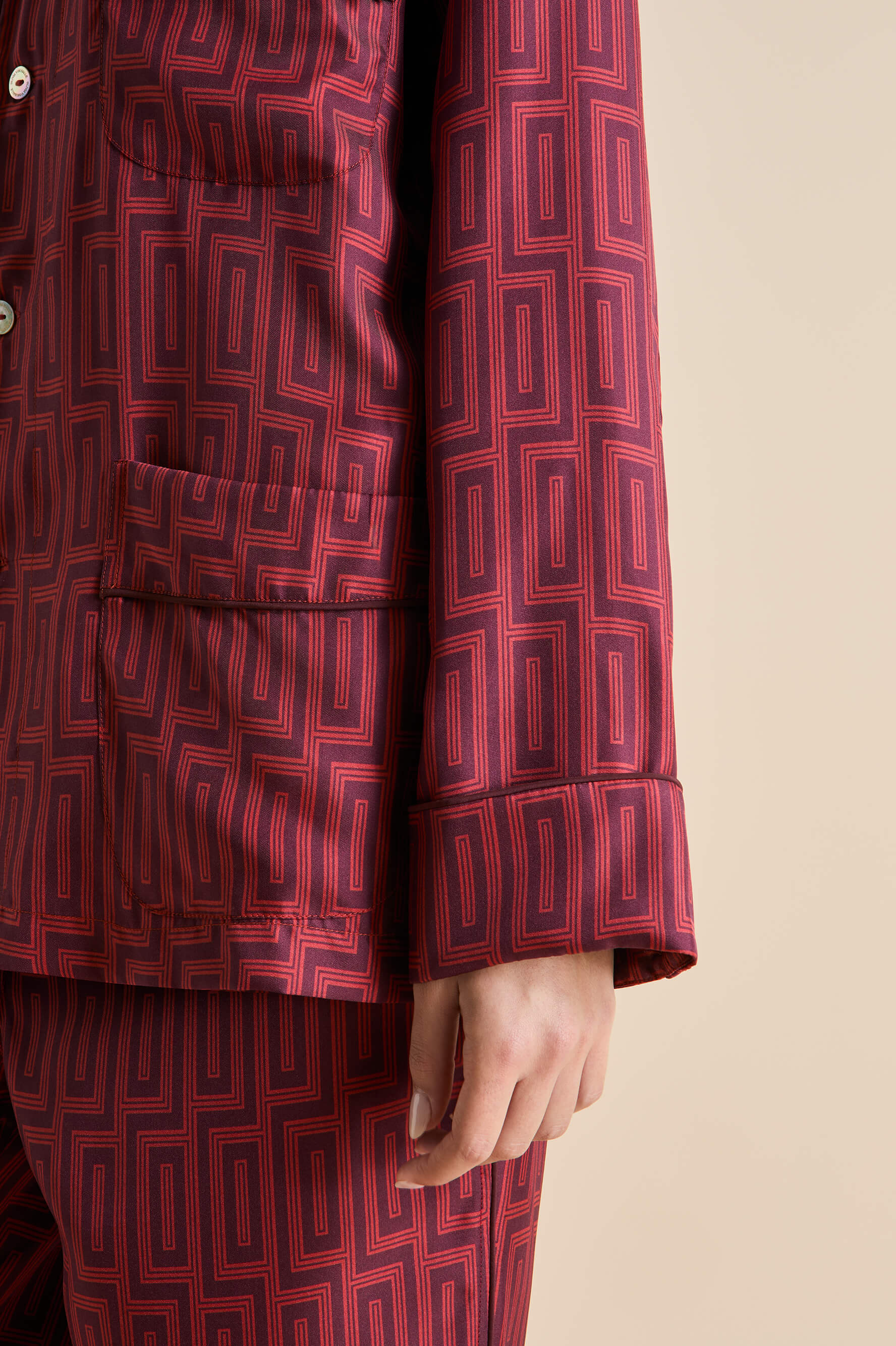 Laurent Ruspoli Red Geometric Pajamas in Silk Twill