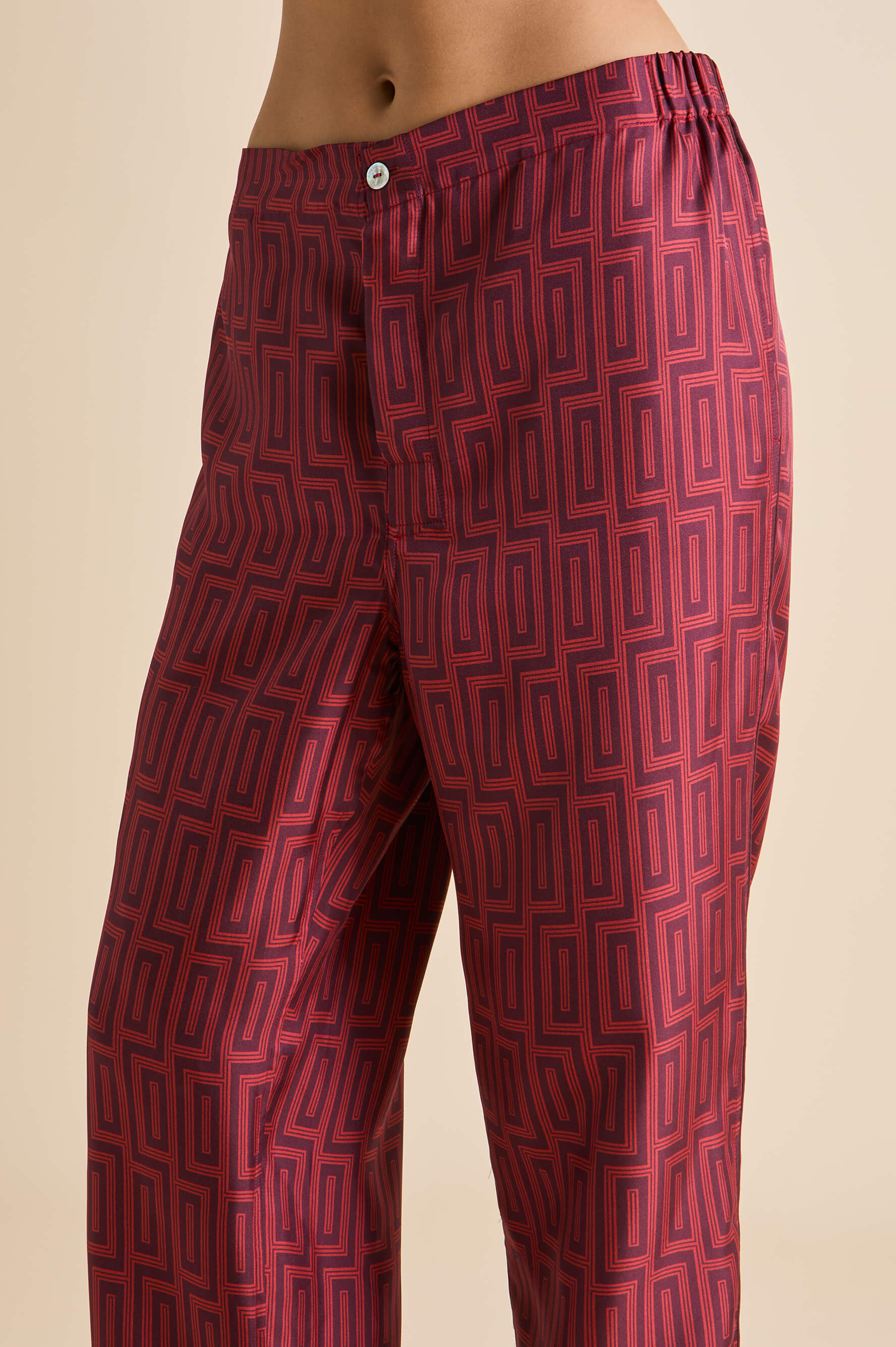 Laurent Ruspoli Red Geometric Pajamas in Silk Twill