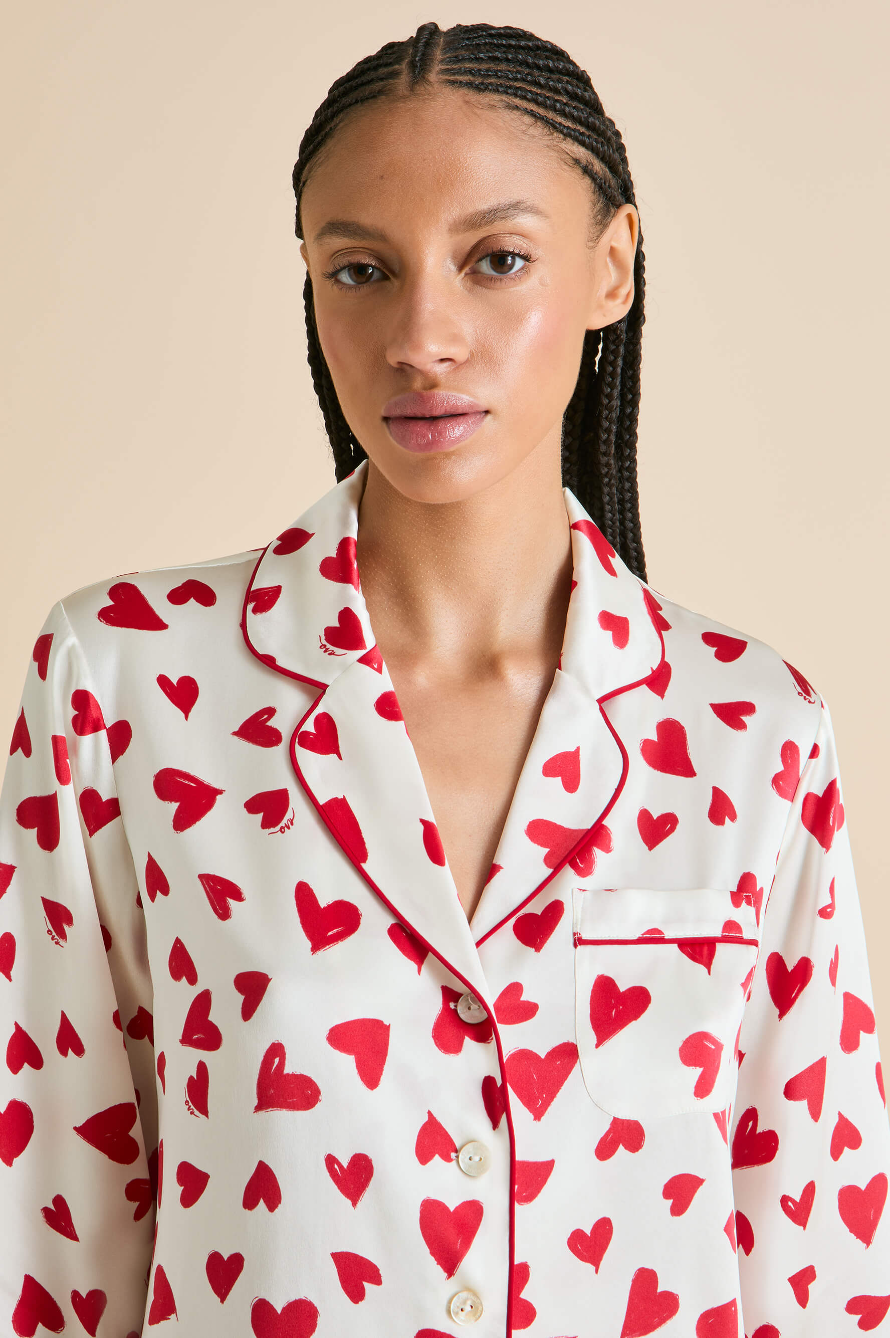 Lila Amore Red Heart Pajamas in Silk Satin